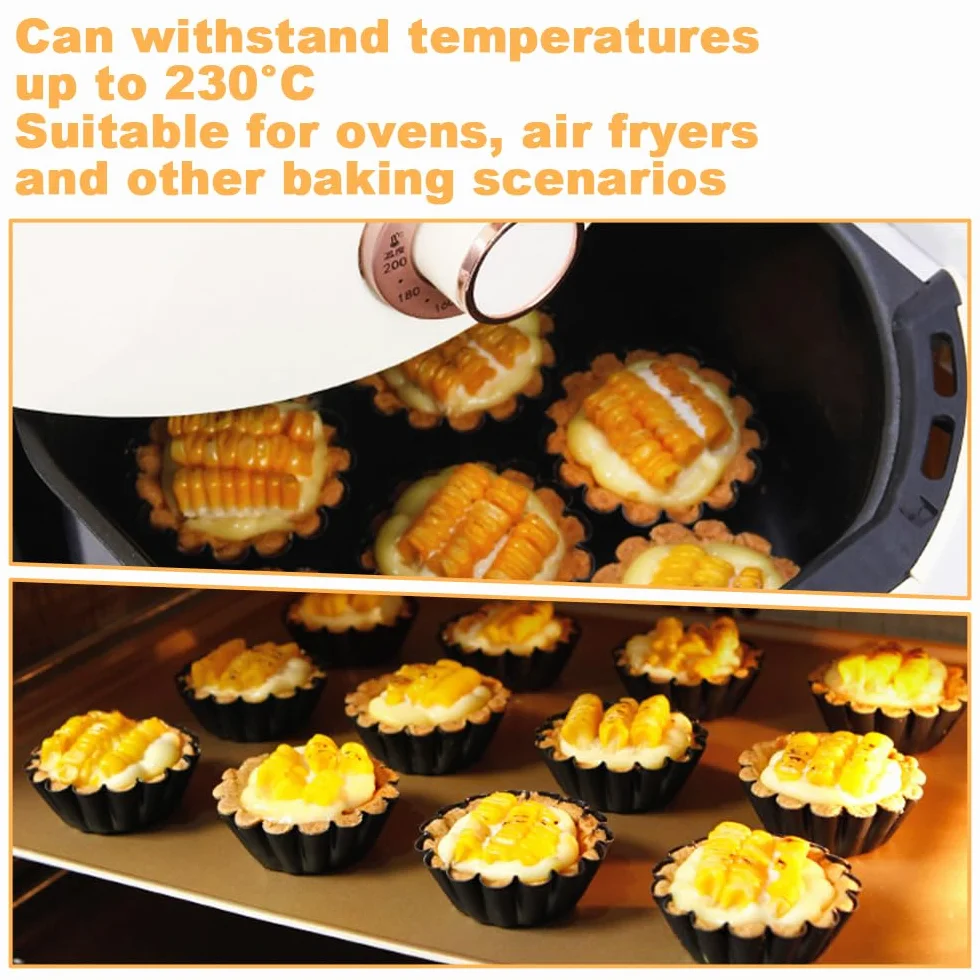 12 Piezas Moldes Mini Tartaletas Acero Carbono, 6.35 cm/2.5 in Moldes para Tartaletas Individuales,Reutilizables y Antiadherentes,Molde de Tarta de Huevo para Pudding, Tarta, Cupcake, Muffin