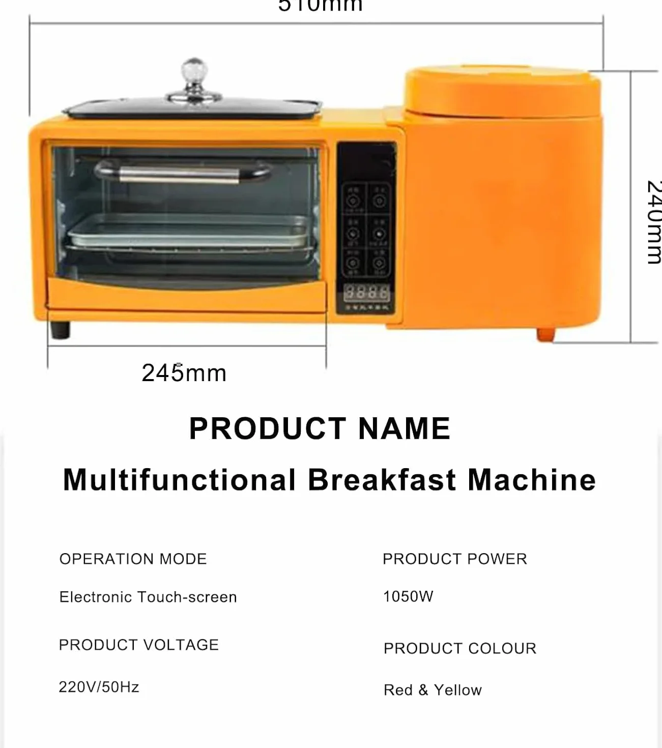 Estación de Desayuno 4 en 1, Máquina Para Hacer Desayuno Inteligente Multifunción con Horno de 2 Capas, Vaporera Eléctrica de 1 Litro y Sartén Eléctrica, Control de Temperatura Independiente, D white
