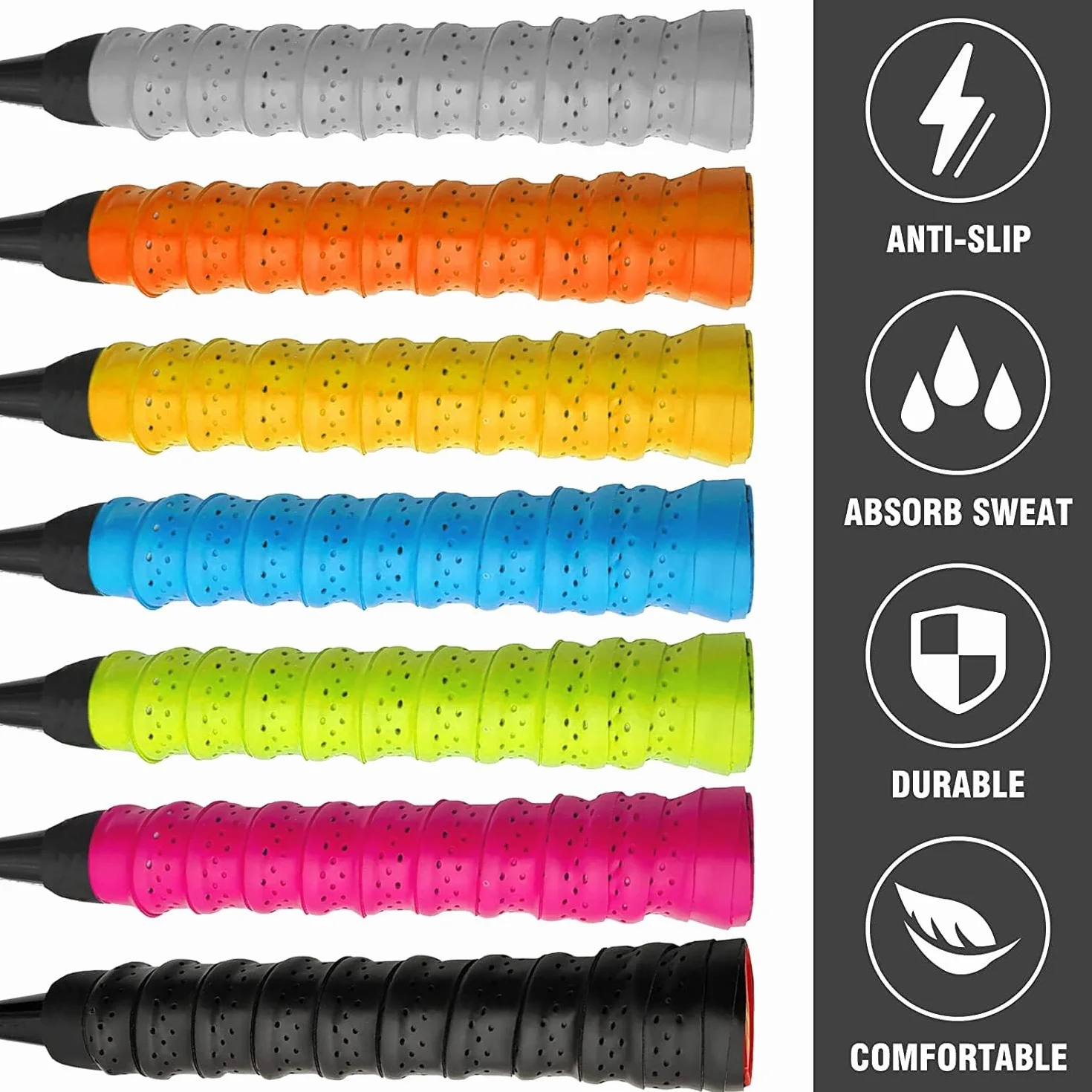 Cintas de Agarre de Raqueta 7 Piezas Multicolor Absorbente Sudor Antideslizante Secado Rápido Tenis Bádminton