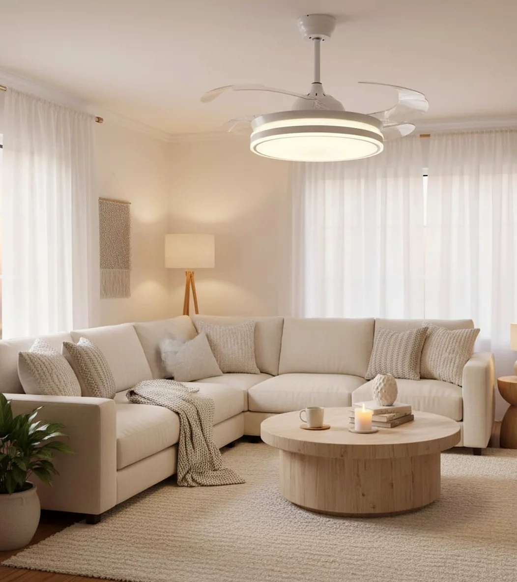 BEL AIR HOME - Ventilador de Techo ASGARD - Motor DC Silencioso - Aspas Desplegables 108CM - Luz LED 36W 3 Temperaturas - Mando a Distancia - Modo Invierno - Blanco (XL BLANCO)