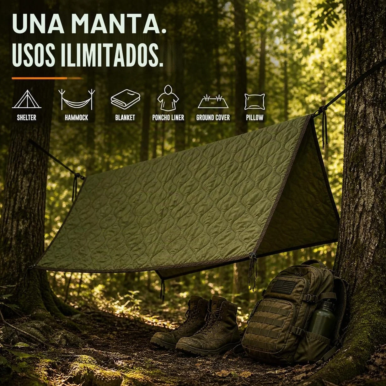 USGI Industries Manta Militar Woobie Manta de Camping Aislamiento térmico Forro de Poncho Grande Portátil Aislante Resistente al Agua
