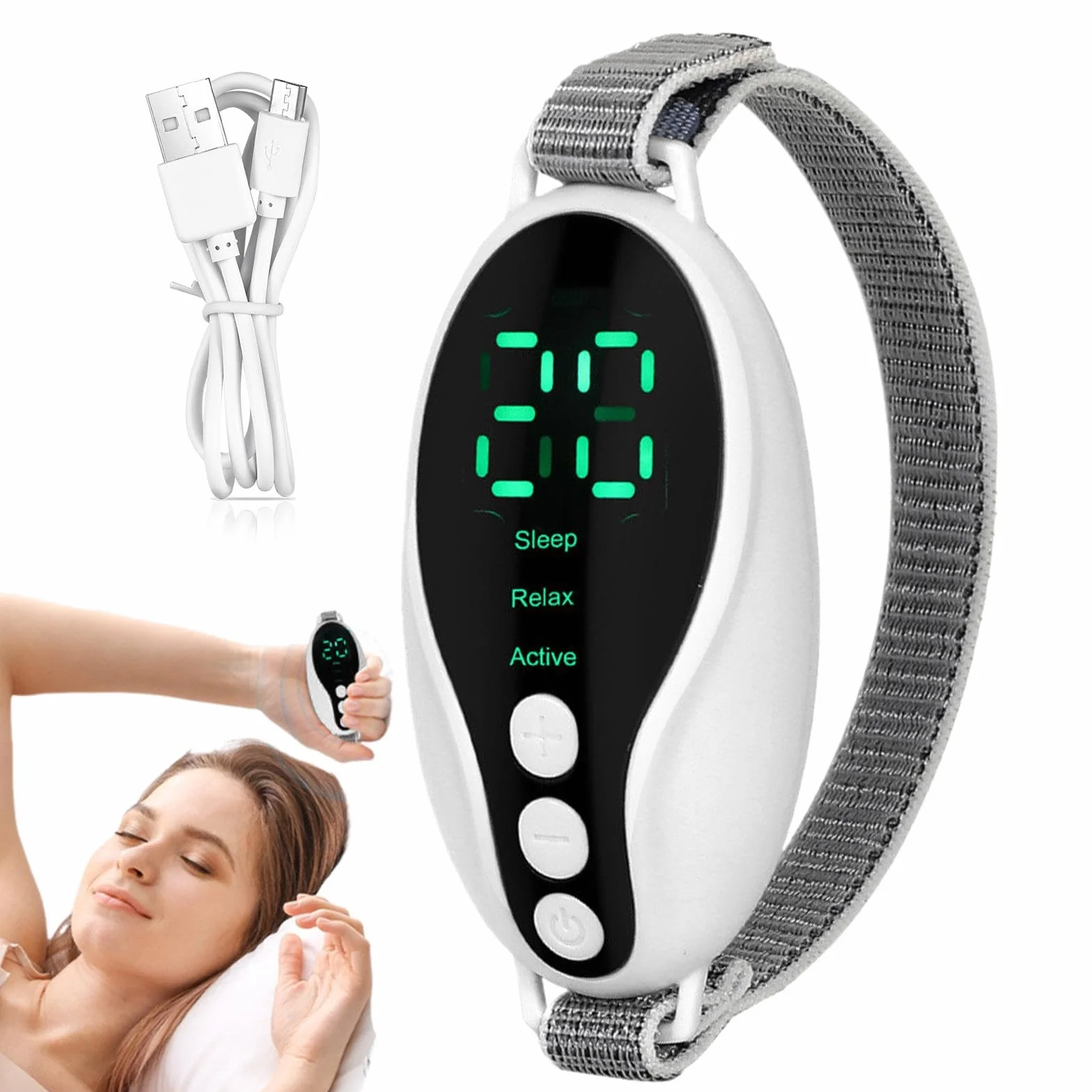 Dispositivo de ayuda para dormir de mano con microcorriente EMS, carga USB portátil