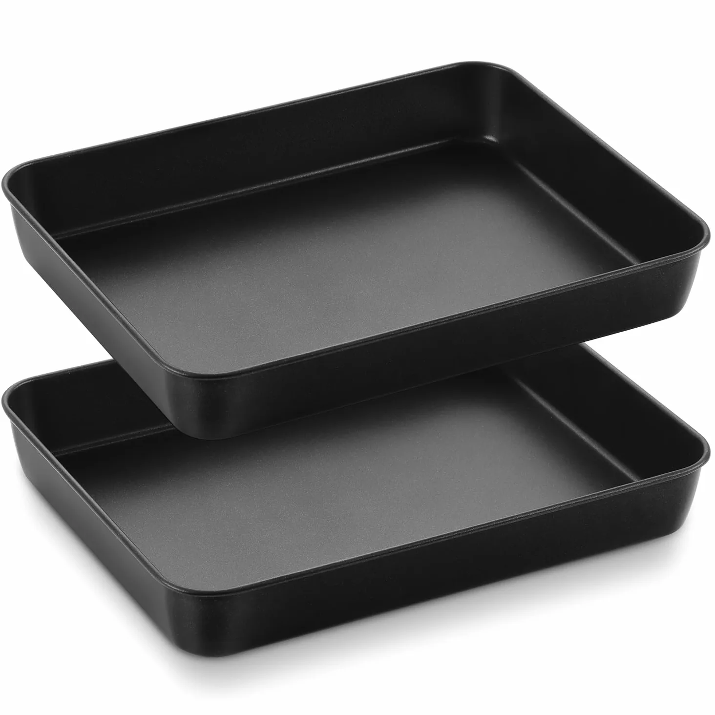 HaWare - Bandeja para horno, antiadherente, de acero inoxidable, juego de 2, molde rectangular profundo para asar y servir, 31,5 x 24,8 x 5 cm, saludable y no tóxico, resistente a la corrosión (negro)