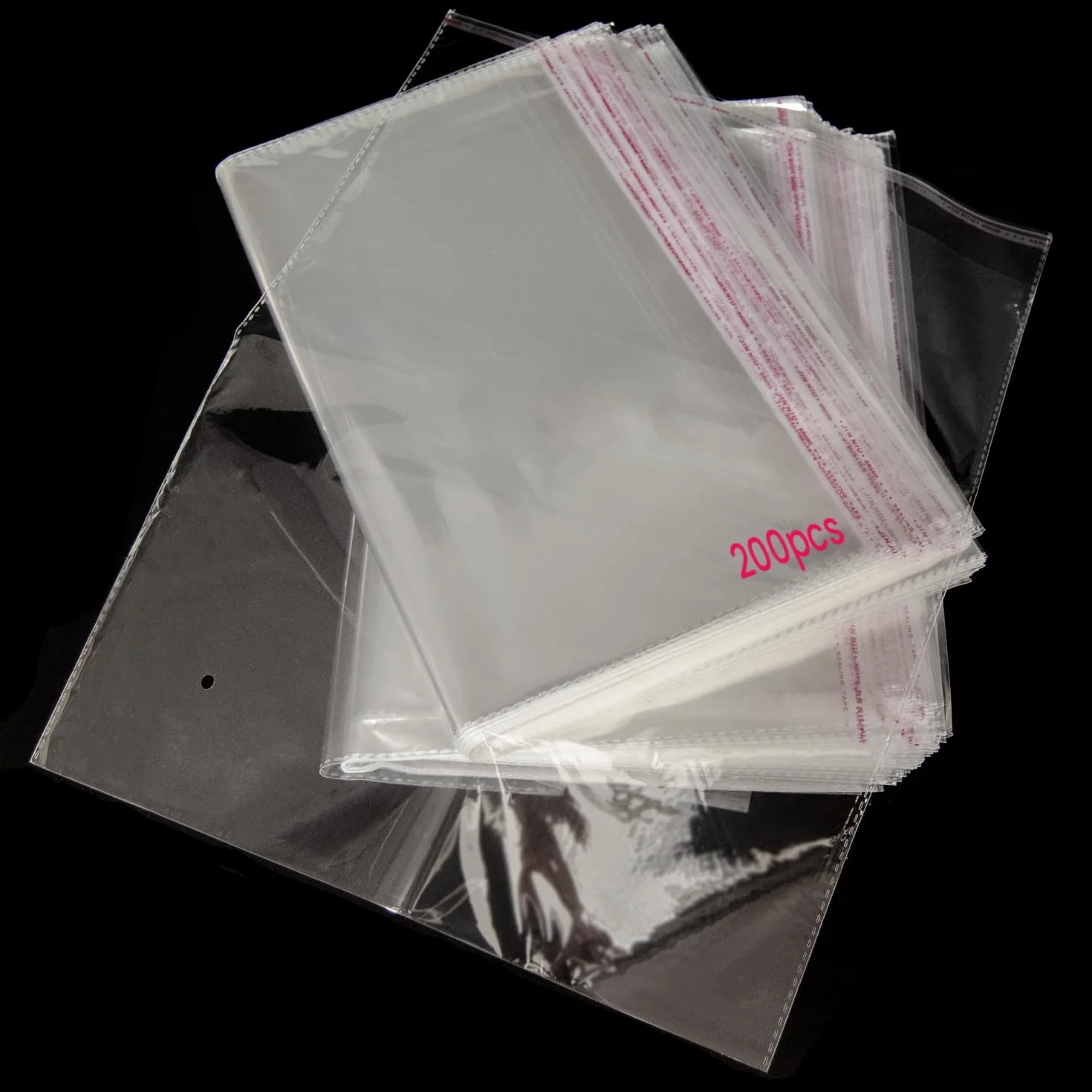 200 Bolsas de Celofán Transparente Autoadhesivas. Bolsas de Plástico OPP Grandes con Costura Sellada y Orificio de Ventilación para Chuches, Regalos, Joyas, Tarjetas, Dulces, Bombones, Fotos.