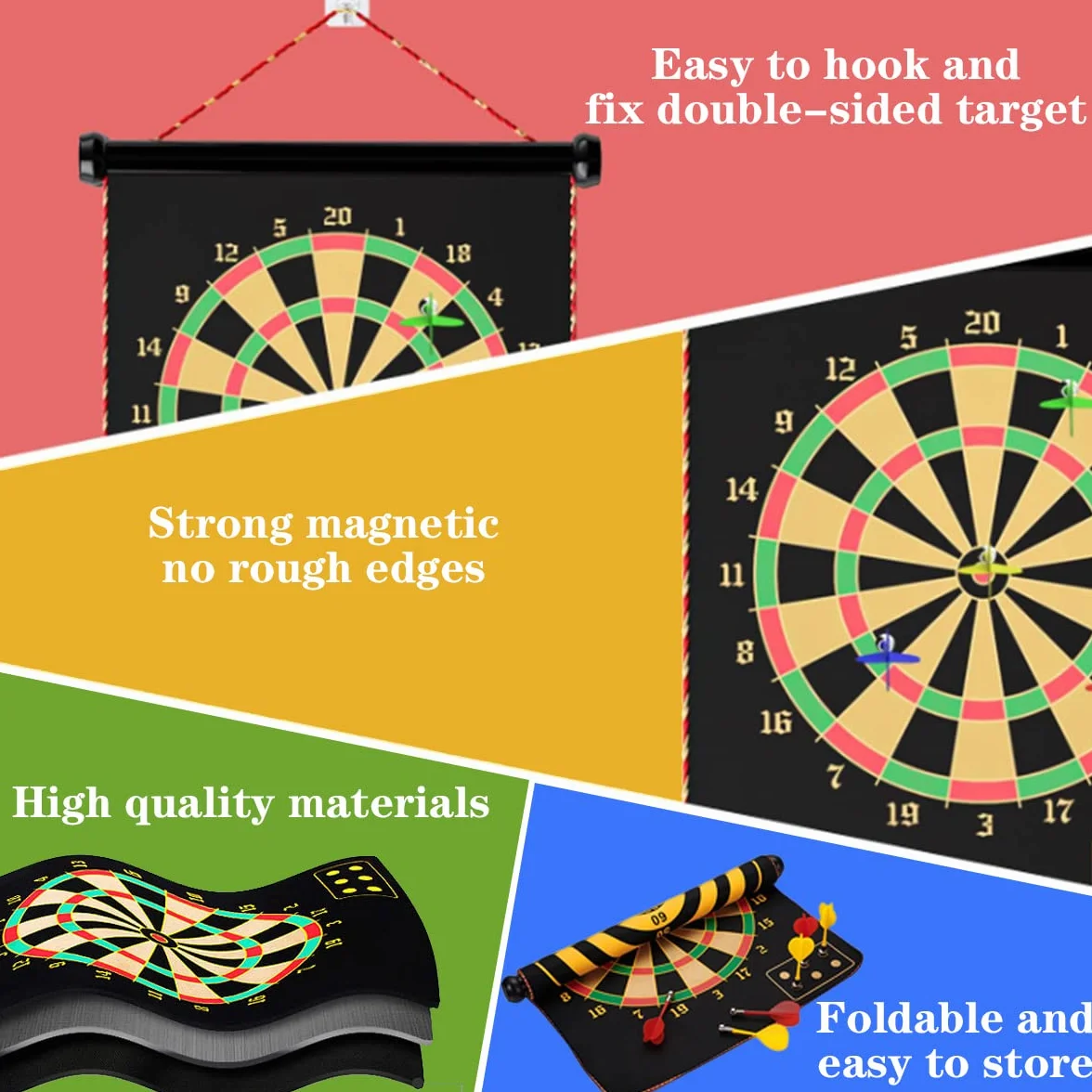 LiRiQi Tablero de Dardos Magnético 38cm Doble Cara Juego Interior Exterior con 12 Dardos