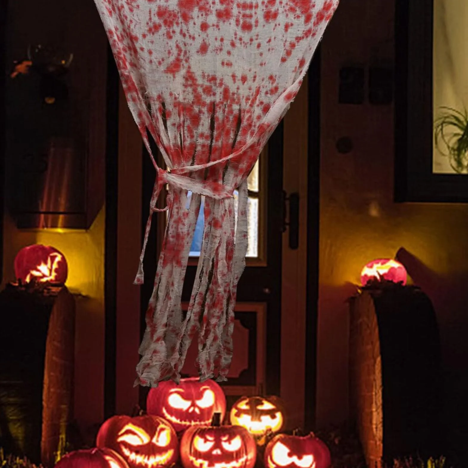 GWAWG Cortina de puerta de Halloween con estampados sangrientos, 39 x 65 pulgadas, tela espeluznante y sangrienta, accesorios de decoración de puerta de casa embrujada para entrada de fiesta de