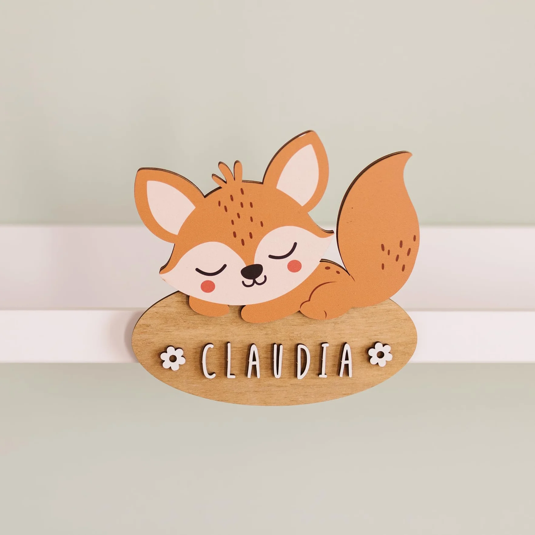 WONDEE Vintiun Placa Decoración Habitación Bebé Infantil Zorrito, Nombres Madera Personalizados Puerta Niñas Niño, Regalo Original Bebé