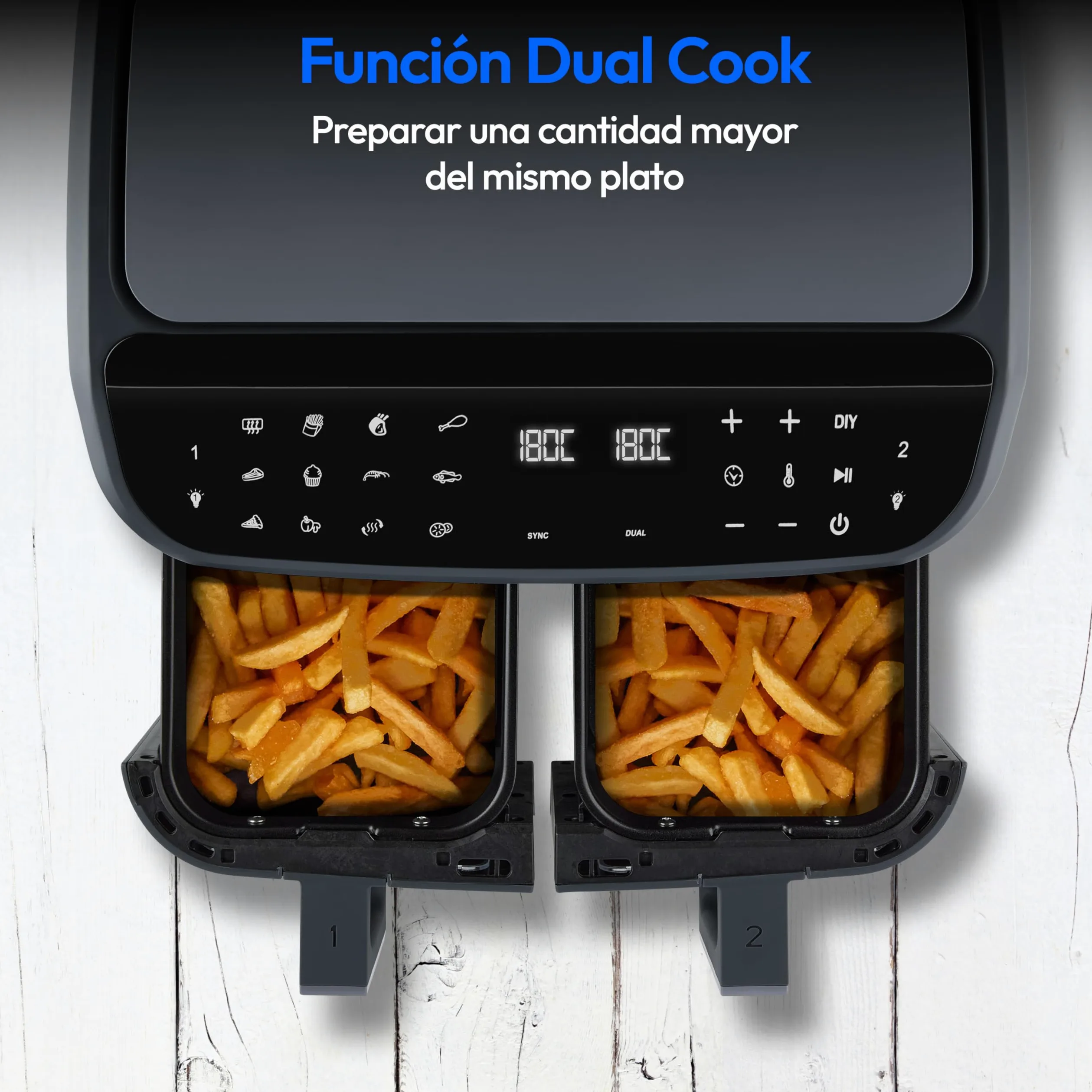 MEDION P20 XXL Freidora de Aire Doble Cesta MD11760 Gris Mate | 8,7 L, 2600 W, 10 Programas, 2 Cajones, Ventana, Air Fryer Dual XXL