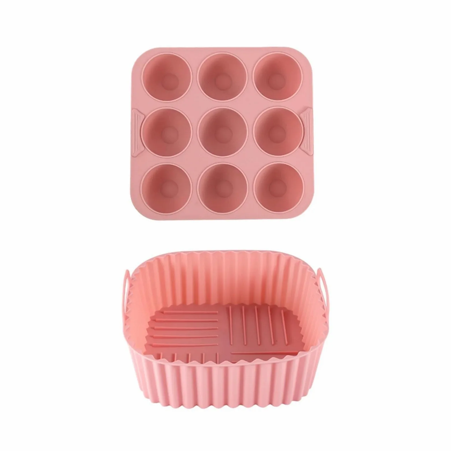 Revestimiento de silicona for freidora de aire de 2 piezas for hornear | Reutilizable, Antiadherente, Apto for Alimentos, Fácil de Limpiar(Pink)