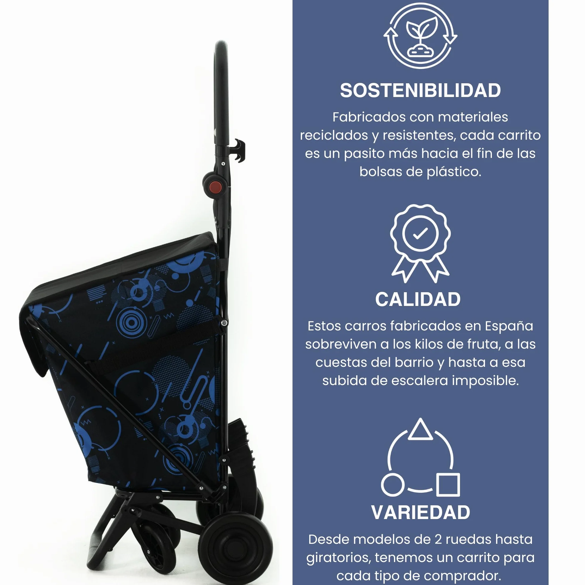 GARMOL Carro de la Compra Plegable 48 litros | Carro de la Compra 4 Ruedas Gran Capacidad | Carrito Compra 4 Ruedas Plegable Color Azul