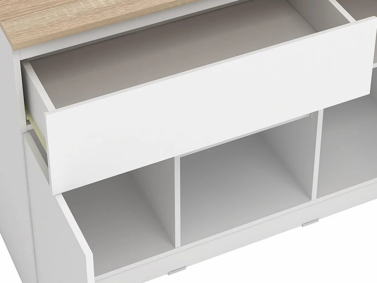 Venta-Unica - Isla Central de Cocina con 2 Puertas, 1 cajÛn y 2 estantes - Blanco y Natural Claro - TUNORI