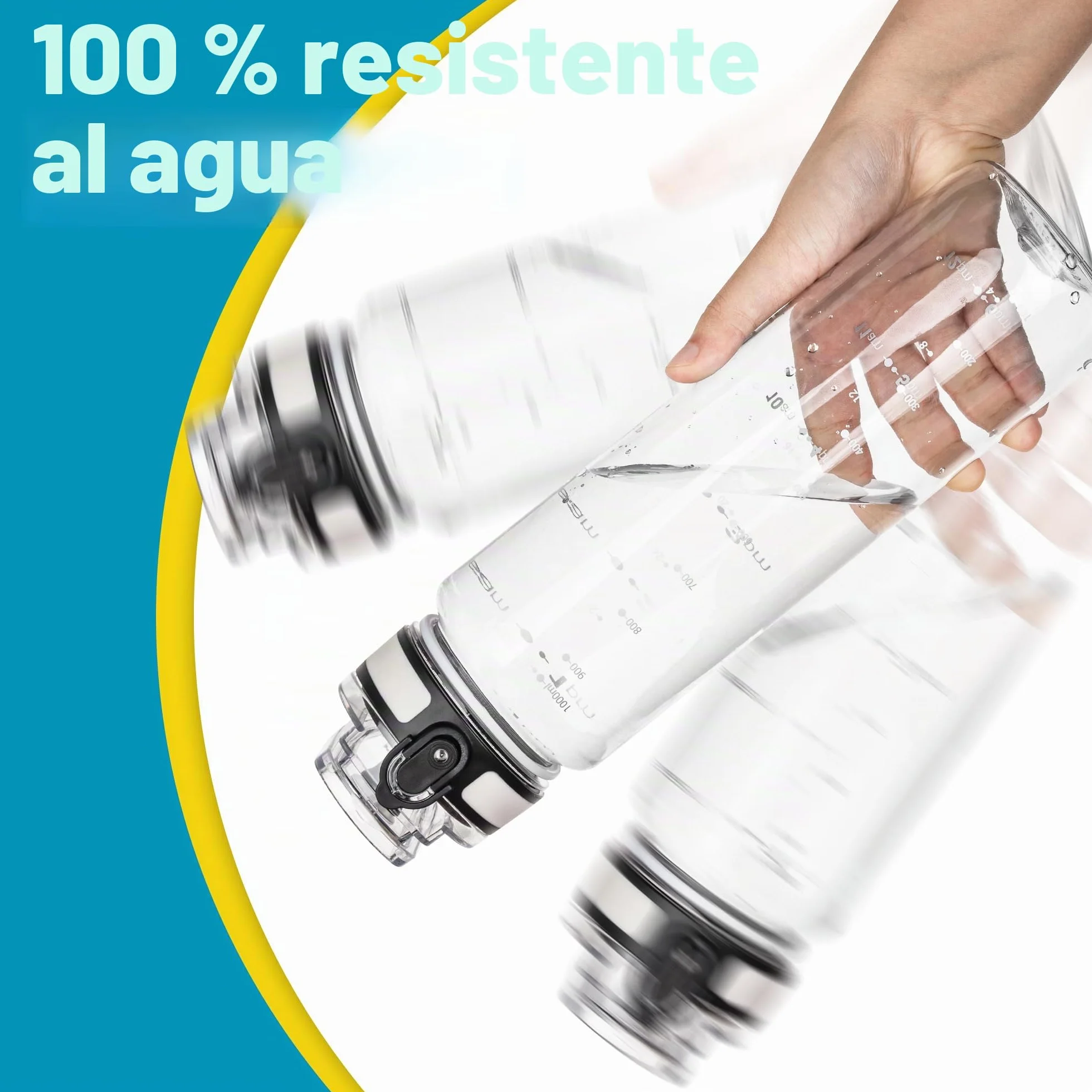OLDLEY Botella de Agua Deportiva 1000 ml con Marcas de Tiempo, Sin BPA, Prueba Fugas