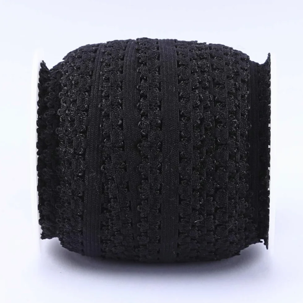 Un rollo de 16 yardas de encaje elástico con borde de picot de 3/4 pulgadas, bordes volantes, cinta elástica, encaje para diademas (negro)