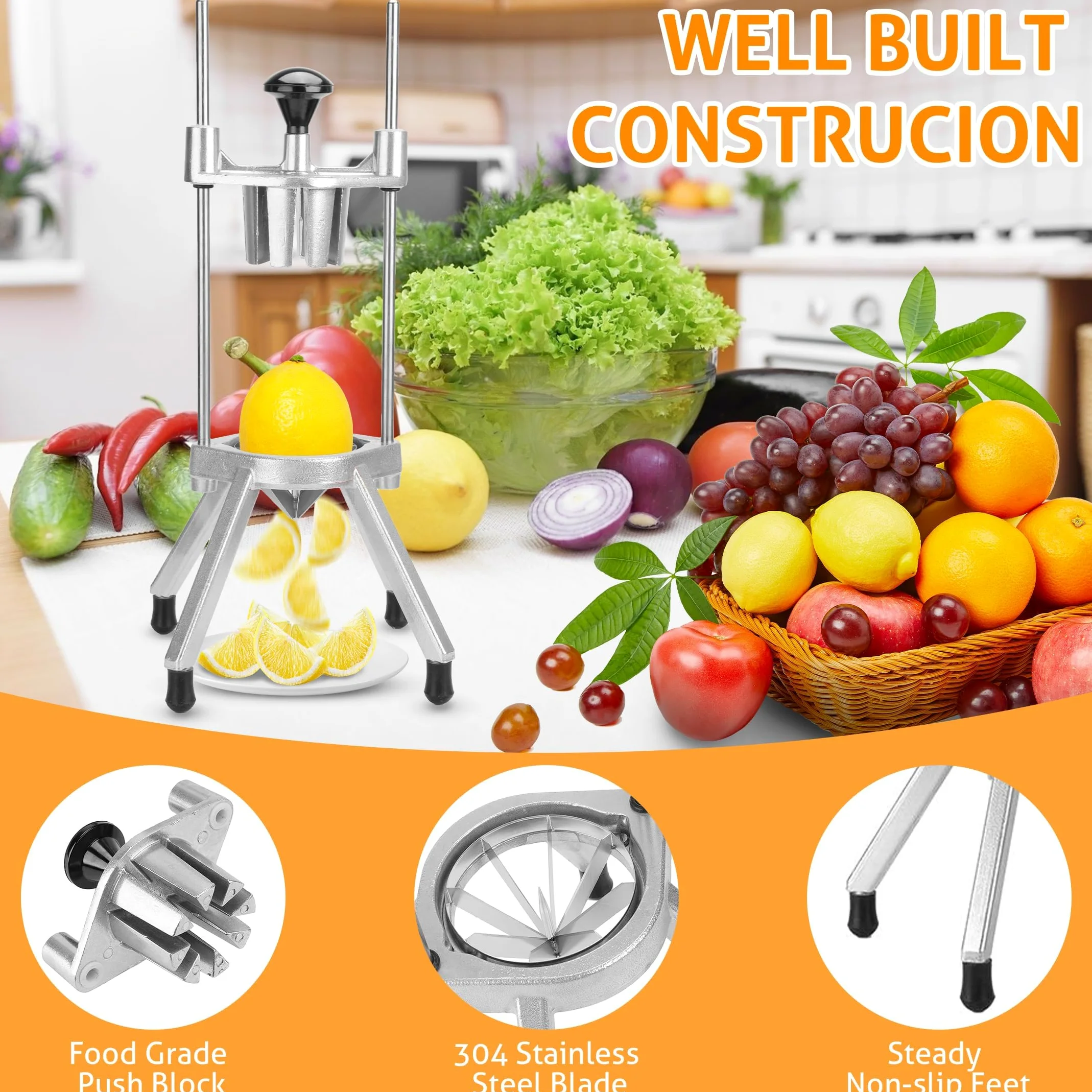 Cortador de frutas de acero inoxidable, cortador de lima y limón de 6 cuñas para una preparación eficiente de frutas