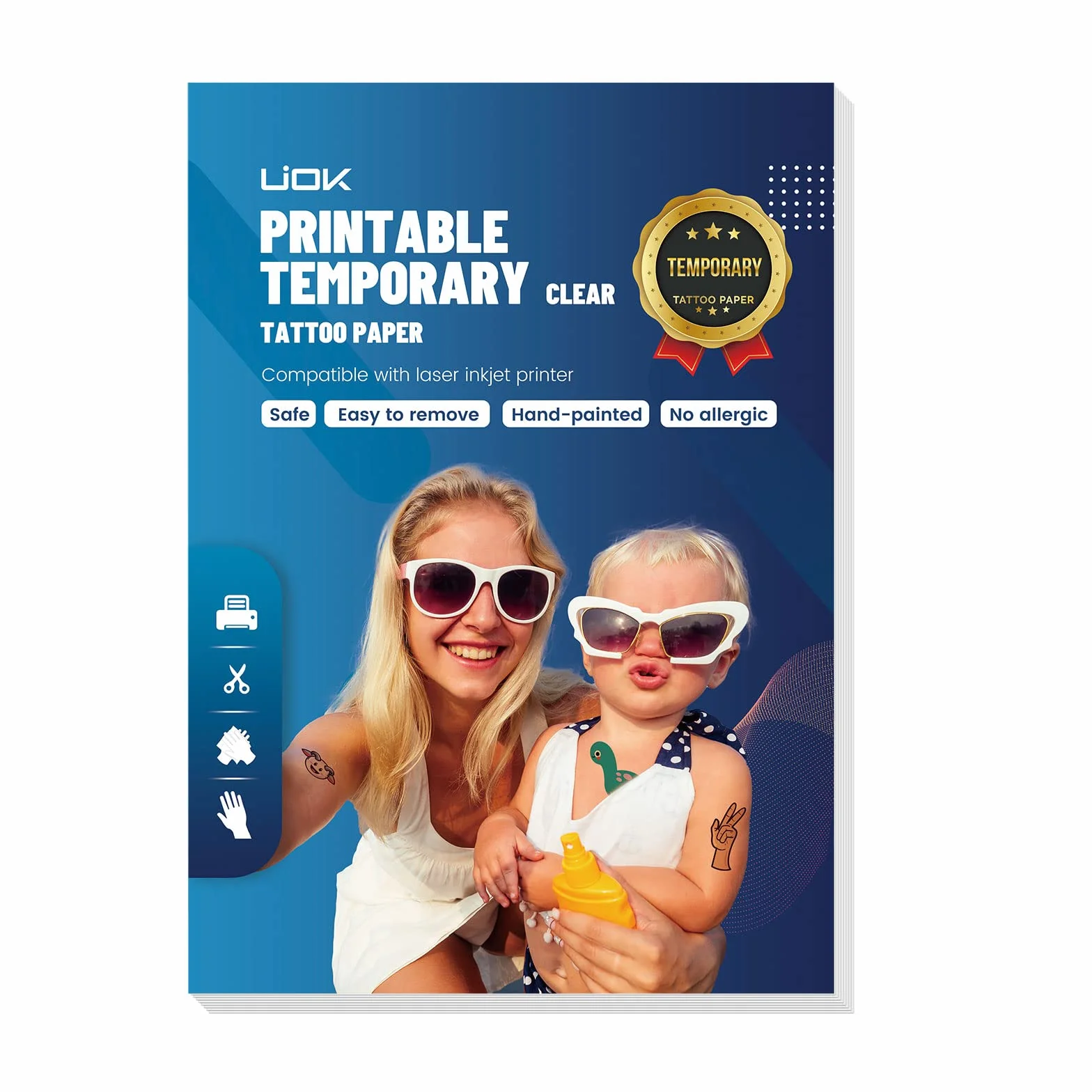 Papel de Tatuaje Temporal Imprimible, Papel para Transferir Tatuajes A4X5 Hojas Transparente Papel de Transferencia para Tatuajes, DIY Tatuaje Papel para Impresora de Inyección de Tinta y Láser