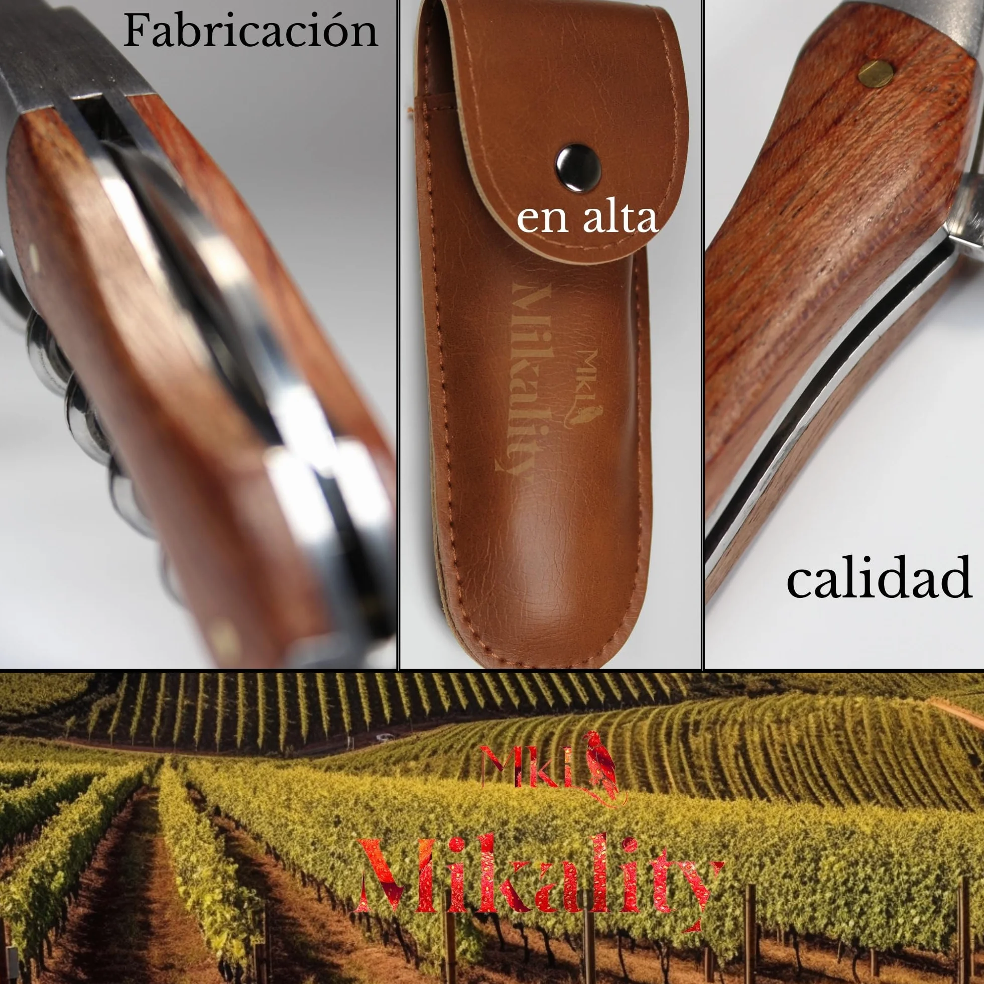 Abridor De Vino con funda, Sacacorchos Camarero, De Acero Inoxidable y Madera, Cuchilla Dentada, Abrebotellas, Accesorios De Vino profesional, Regalos, Cocina y Bar