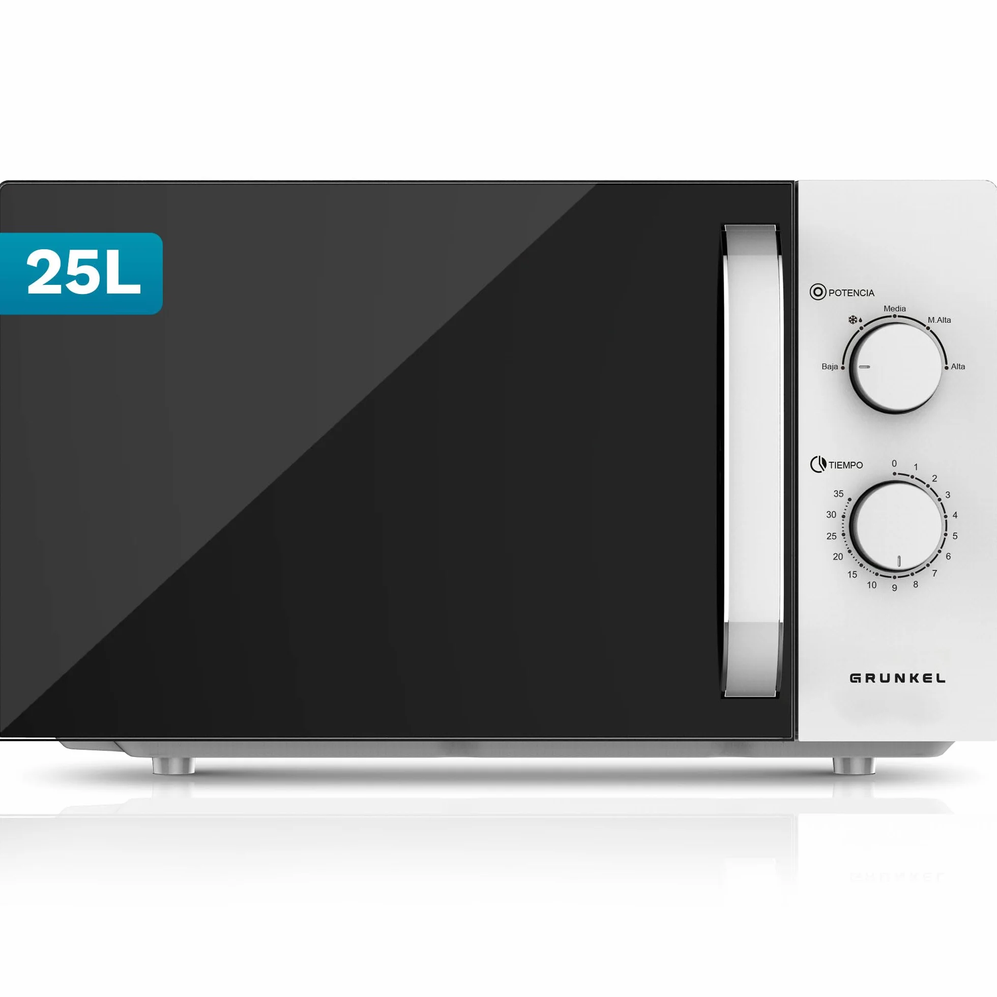 Microondas sin Grill básico de 25 Litros, 850w de potencia Sencillo, temporizador 30min. 5 potencias y descongelación. Fácil de usar