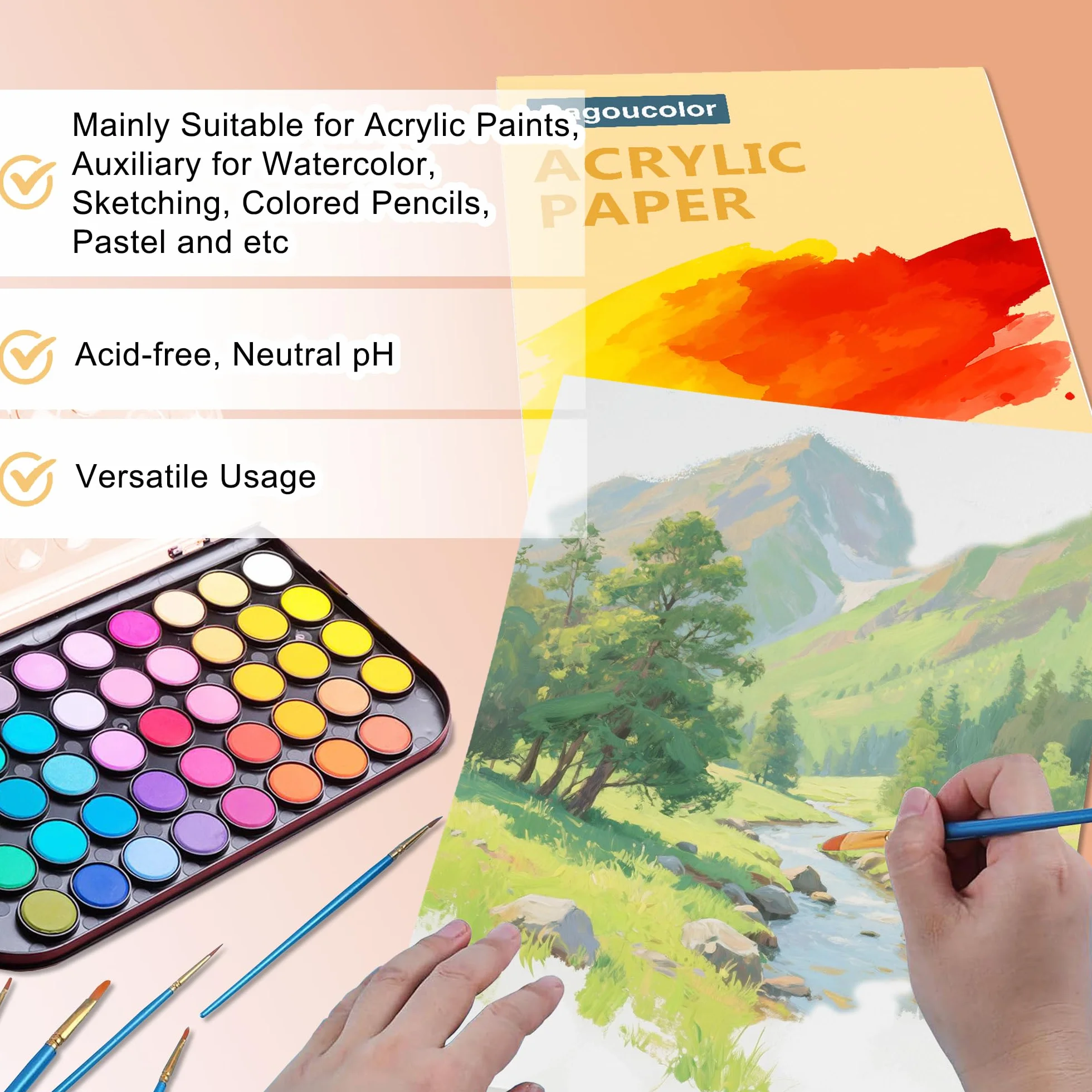 DagouColor Papel Acrílico Para Pintura, 15 Hojas Acrylic Bloc, Bloc 360 g/m² Sin ácido, Ideal para Artistas Principiantes, Adultos, Niños y Niñas - A3, 1 Pack