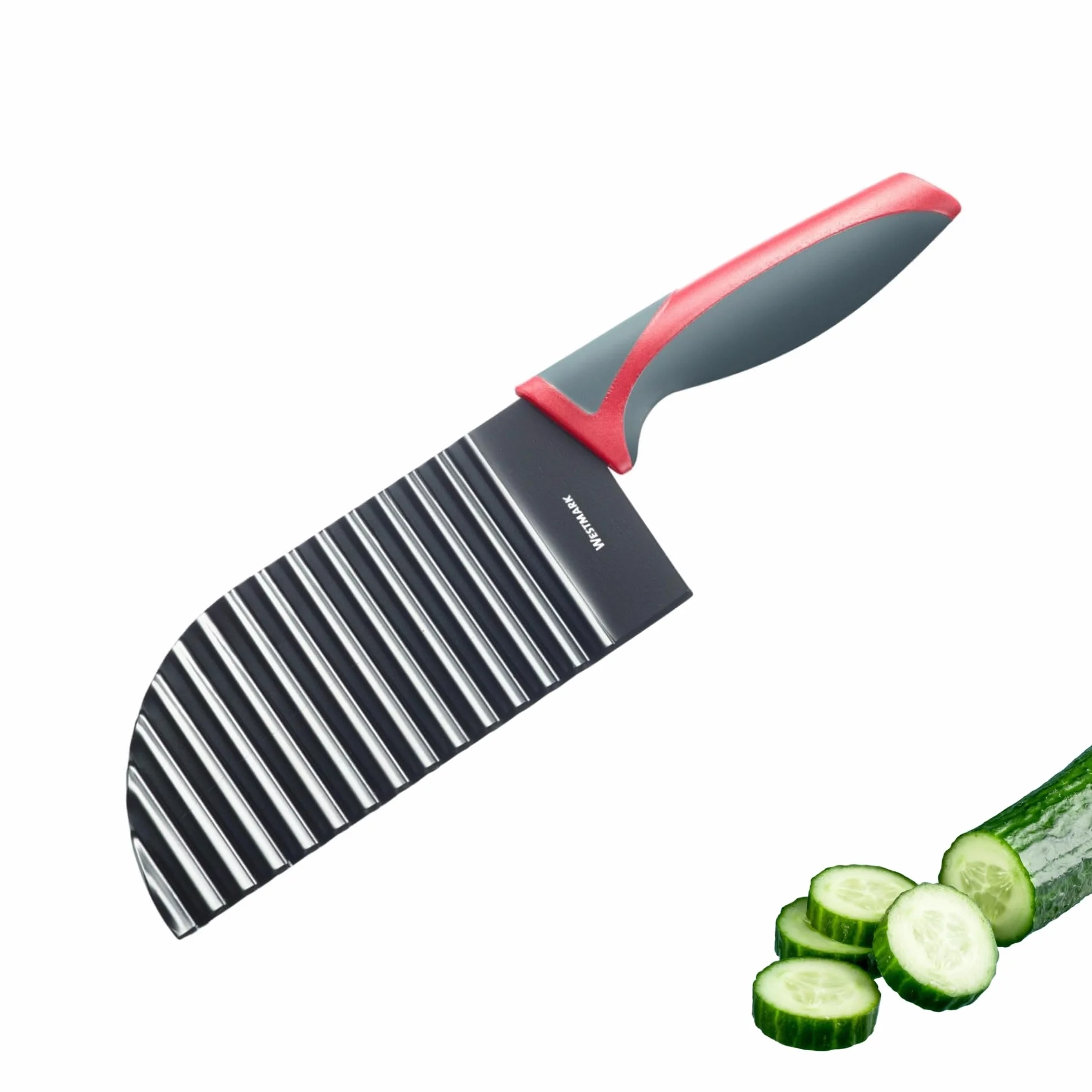 Westmark cortador ondulado, cuchillo negro-rojo de 28.3 cm para verduras, patatas, fritas y alimentos BLW, Hoja con revestimiento antiadherente, óptimo para cortes creativos y seguros