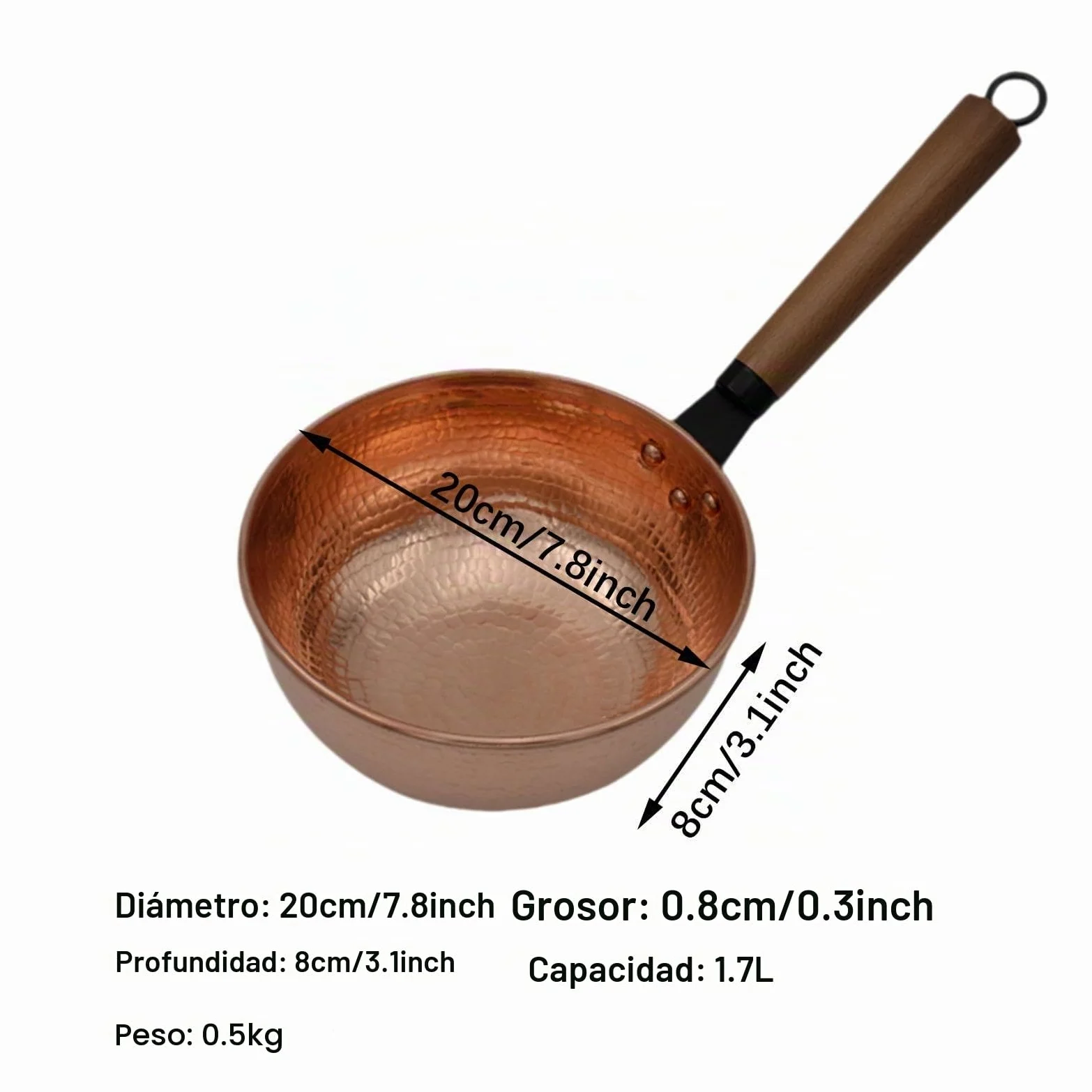 Cacerola Olla de Cobre Utensilios de Cocina pequeños Calentador de Cacerola, Fondo Redondo