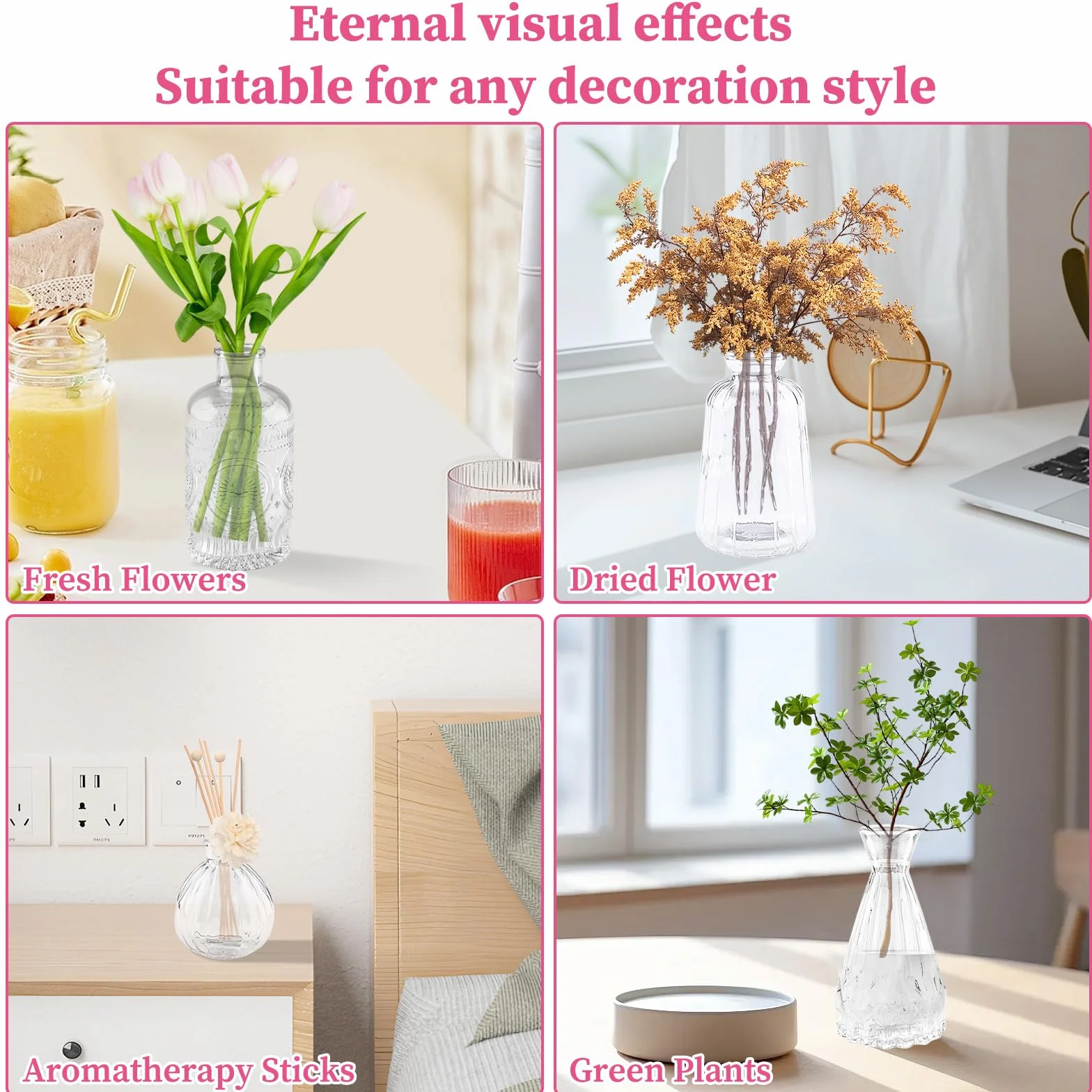 12 Jarrones de Cristal Pequeños, Mini Jarrones Decorativos Modernos Transparente en Varios Tamaños, Juego de Jarron Decoración del Hogar, Florero para Boda Sala de Estar Centro De Mesa Fiesta