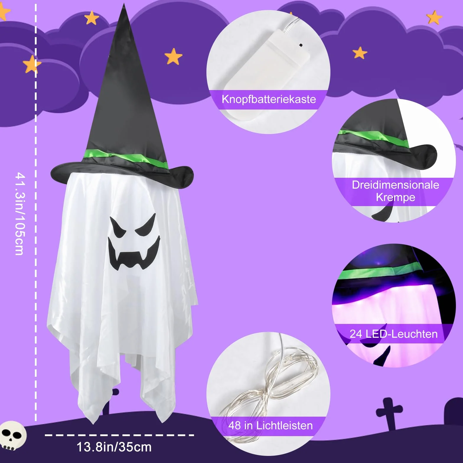 Fantasmas Colgantes De Halloween Con Luces LED - Decoración para Árbol, Jardín, Patio y Fiesta (Morado Fantasma)
