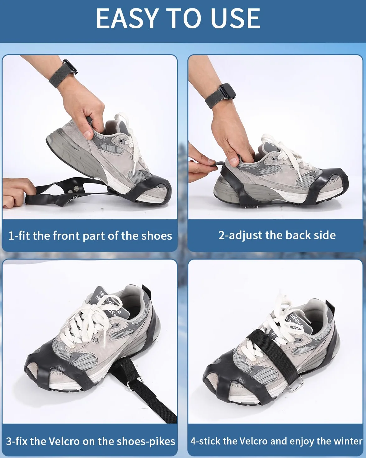 Crampones Inoxidable Nieve Hielo 10 Tacos para Esquí Caminar Pesca Invierno Negro