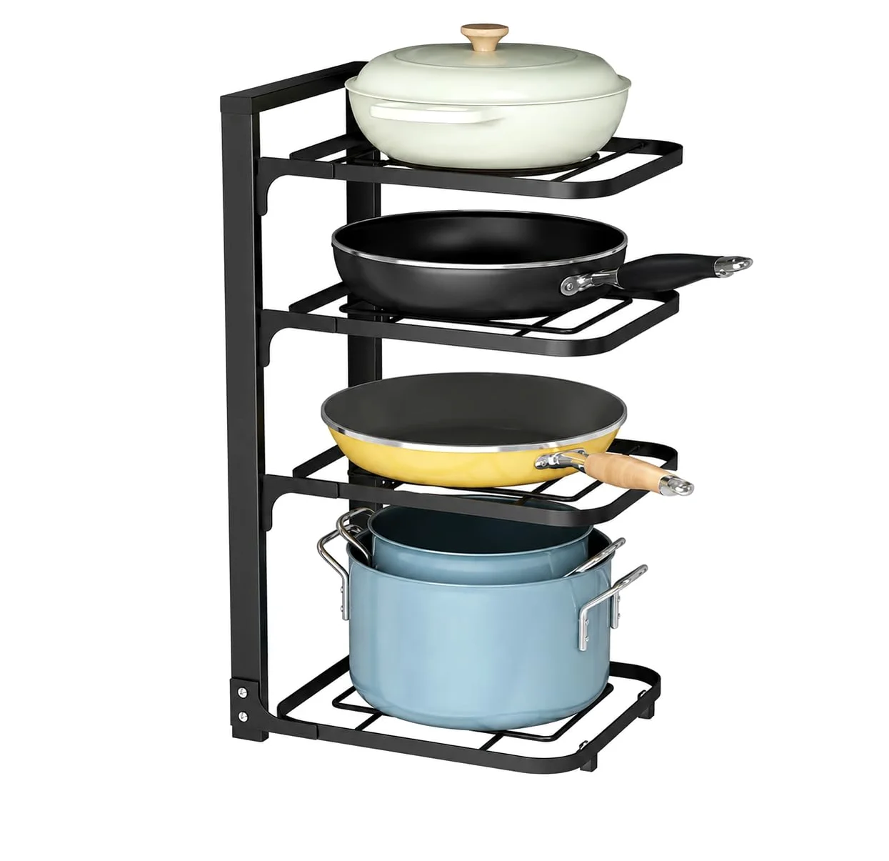 Deconation Range cacerolas y sartenes de 4 niveles – Soporte de almacenamiento de cocina vertical – 27 x 23 x 52 cm, color negro