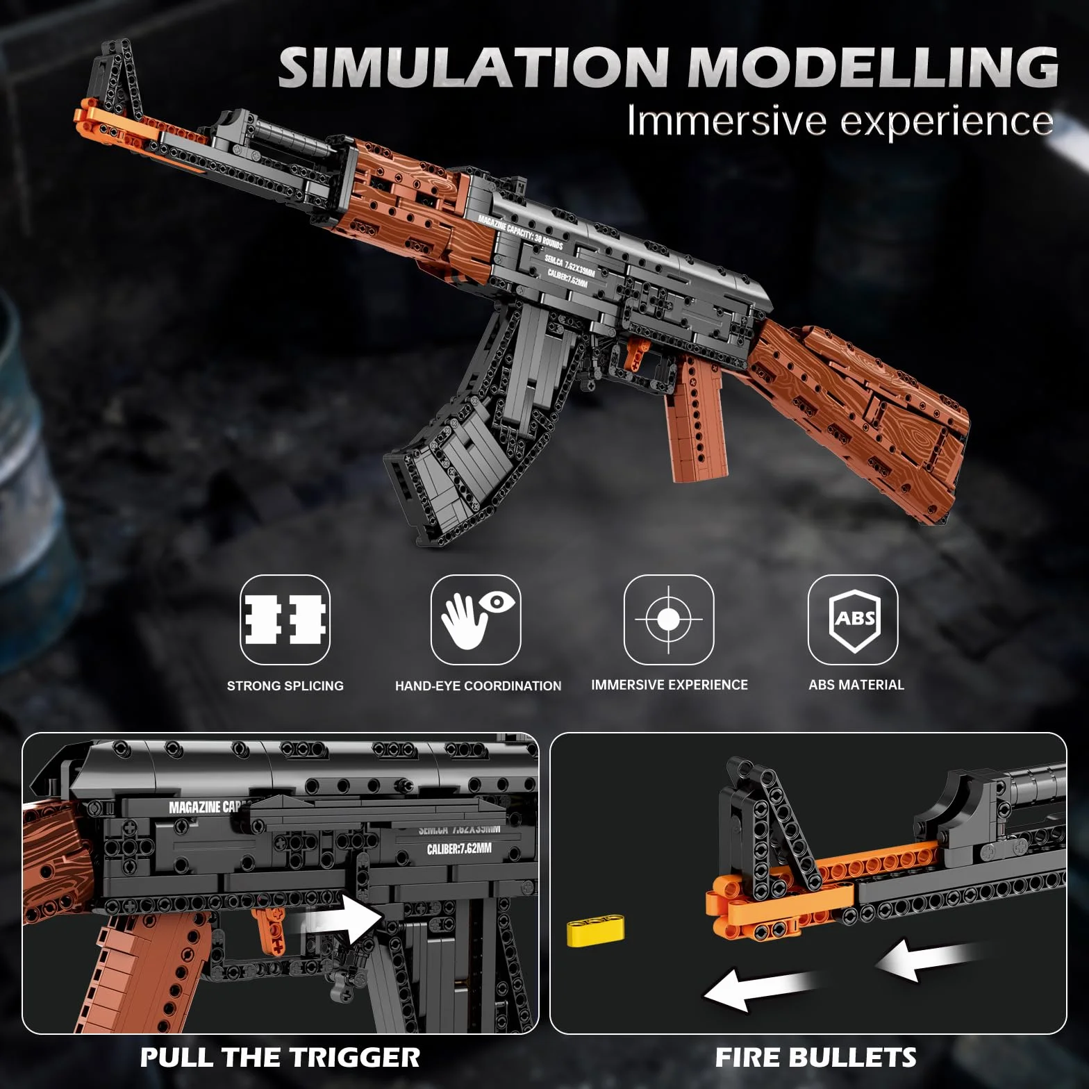 Reobrix Maqueta AK-47 para Adultos, Modelo de Fusil de Asalto en Bloques1:1