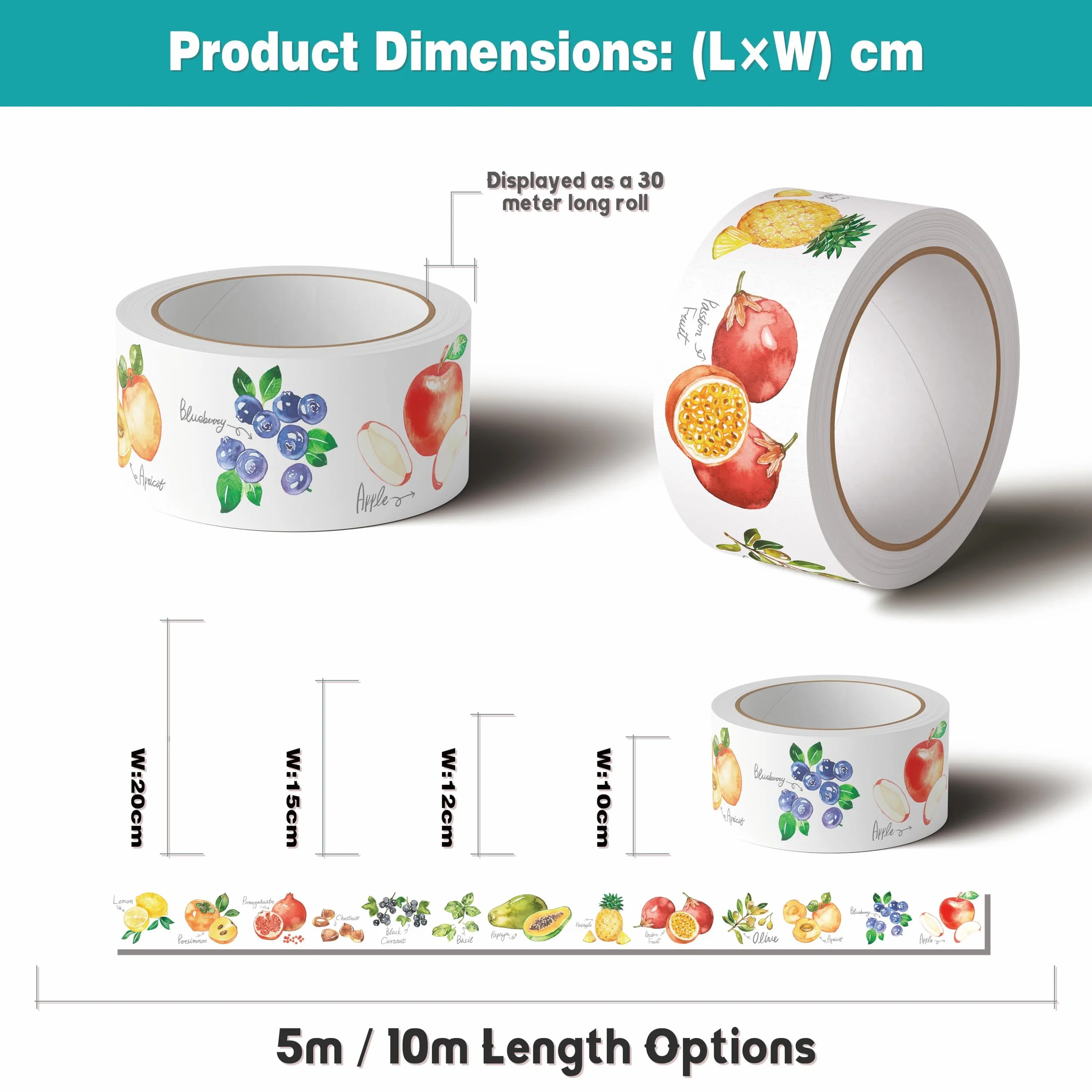 Cenefas Adhesivas para Cocina Baño Decorativas Sala infantil de dibujos animados Fruta A 12cm X 1000cm Fácil Aplicación Resistente Agua
