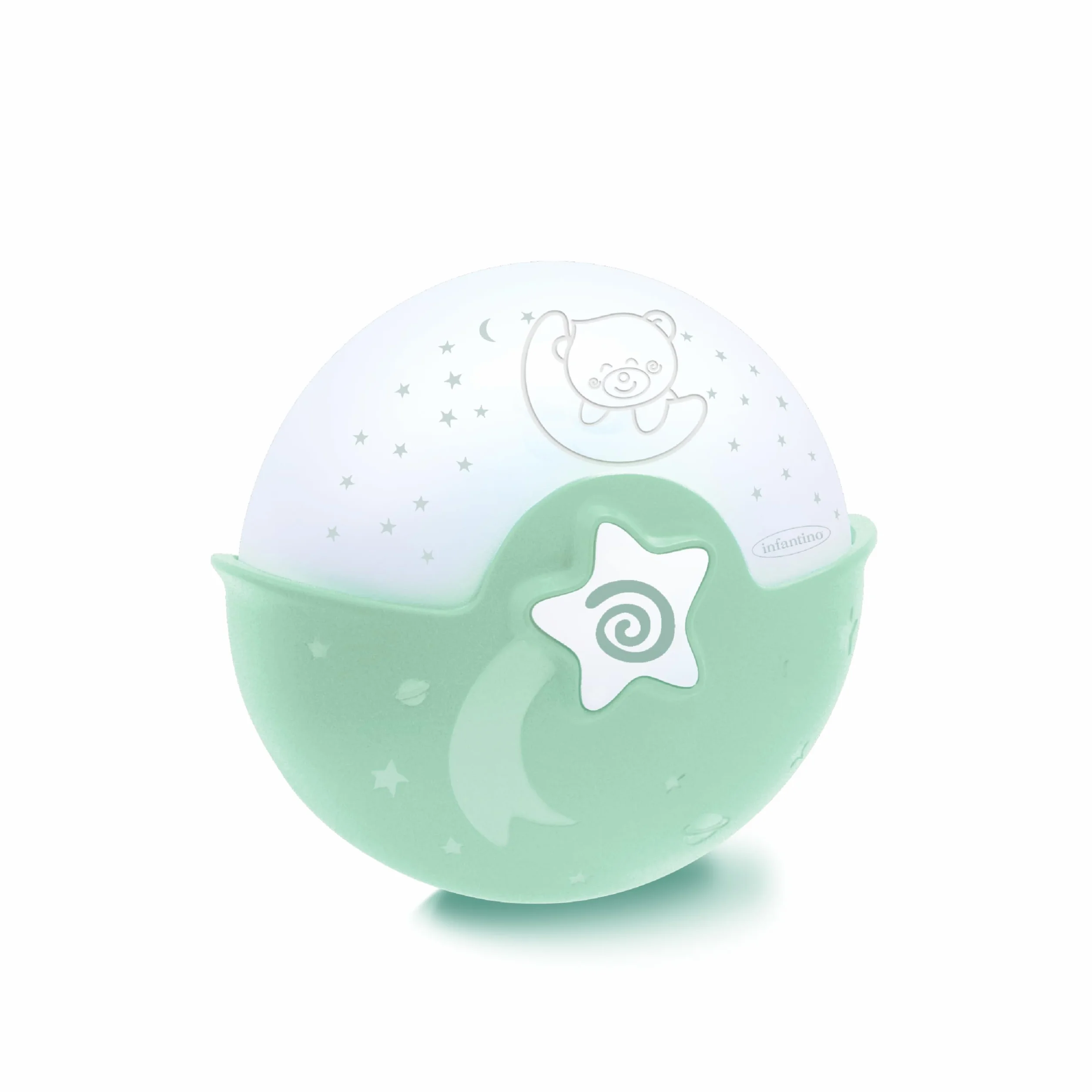 Infantino Luz Calmante y Proyector Nocturna con Clip para Cuna Grow-with-Me, Proyector de Estrellas y Luz de Mesa con Melodías y Sensores de Sonido, Salvia