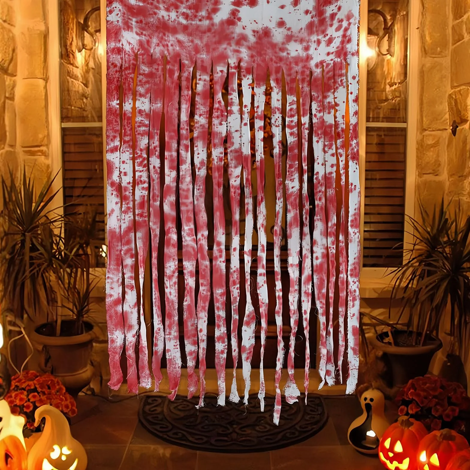 GWAWG Cortina de puerta de Halloween con estampados sangrientos, 39 x 65 pulgadas, tela espeluznante y sangrienta, accesorios de decoración de puerta de casa embrujada para entrada de fiesta de