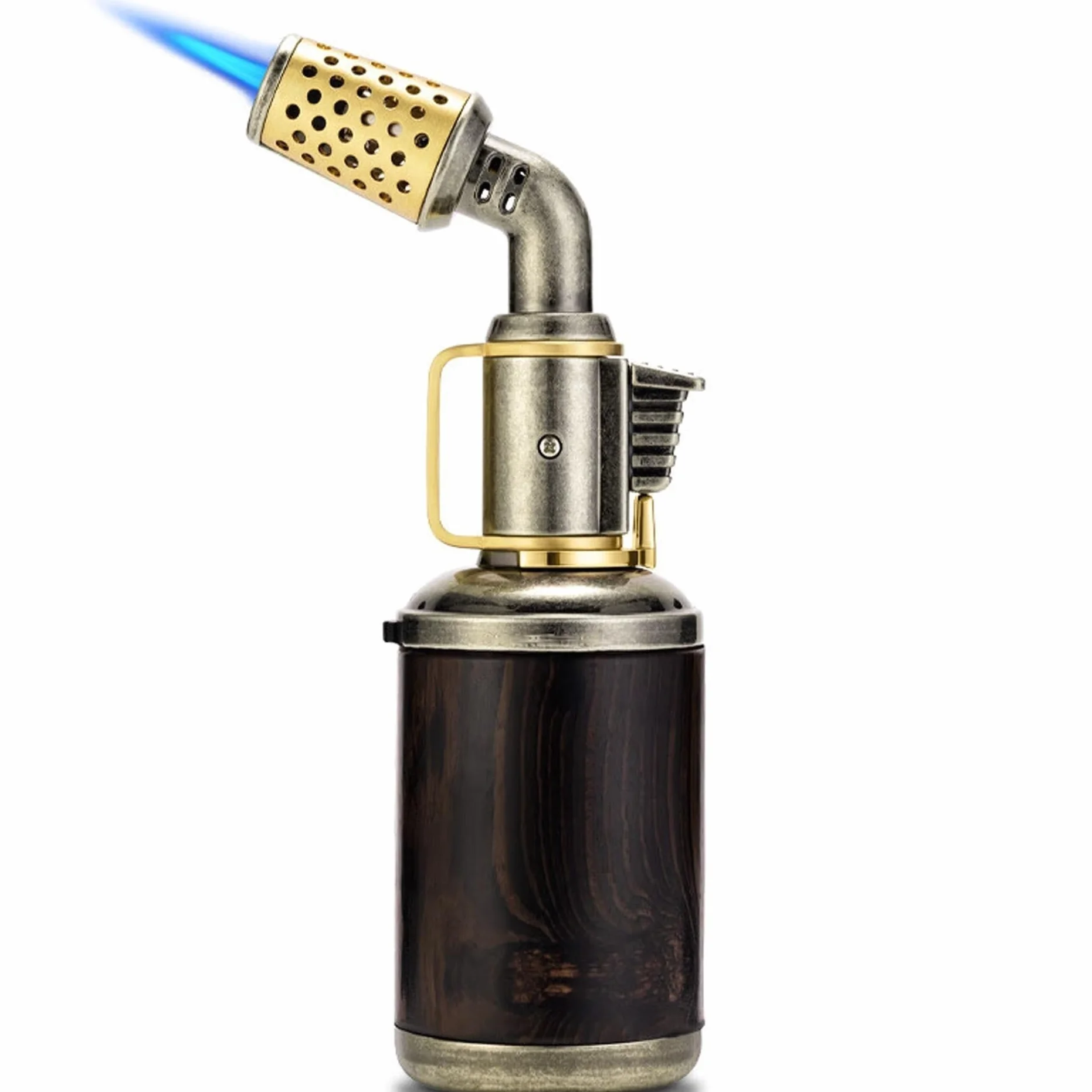 Encendedor de antorcha de butano, llama de chorro resistente al viento, encendedor de metal portátil recargable con bloqueo de seguridad para acampar y aventuras de senderismo