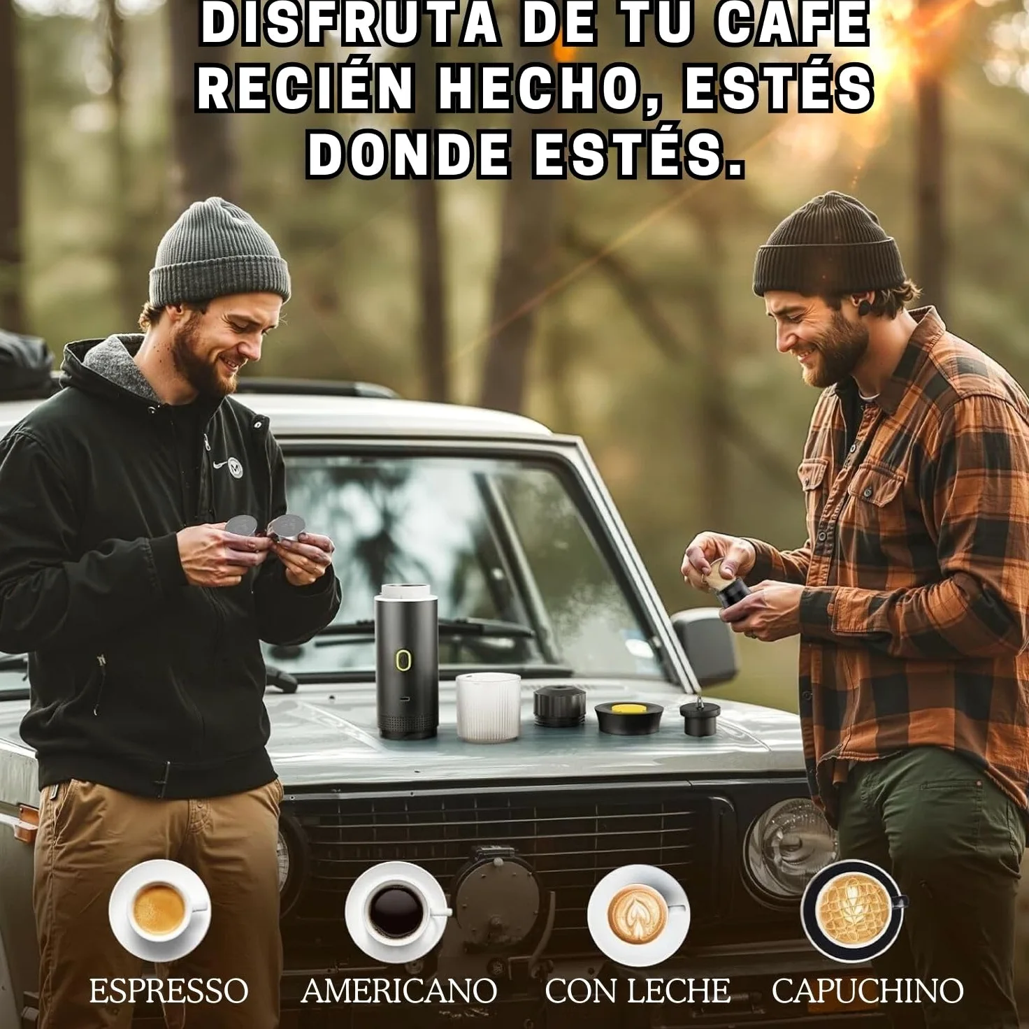 Cafetera Portatil Capsulas 3 en 1 compatible con Nespresso Dolce Gusto y Café Molido - Mini Cafetera Portátil Multicapsulas para Llevar - Maquina Cafe Portatil Pequeña