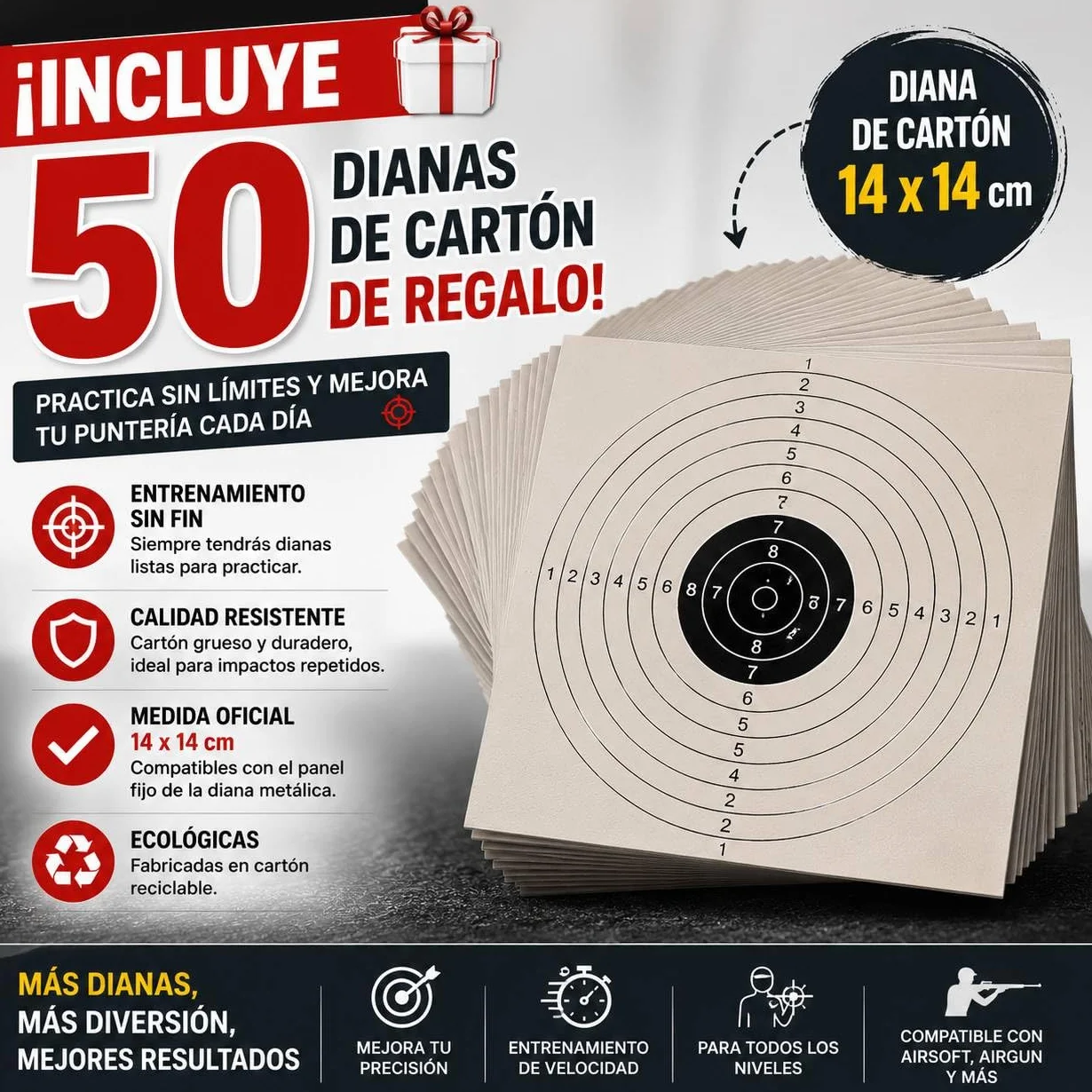 Blancos móviles para tiro - Soporte para dianas 14x14 cms - 8 objetivos