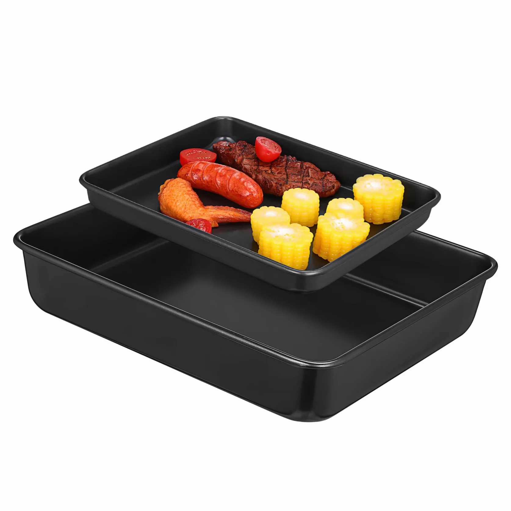 ERINGOGO Bandejas para Hornear Horno Tostador Antiadherentes Acero Inoxidable 13 y 11 Negras Kit Multifuncional Cocina Pan Pasteles 2 Piezas