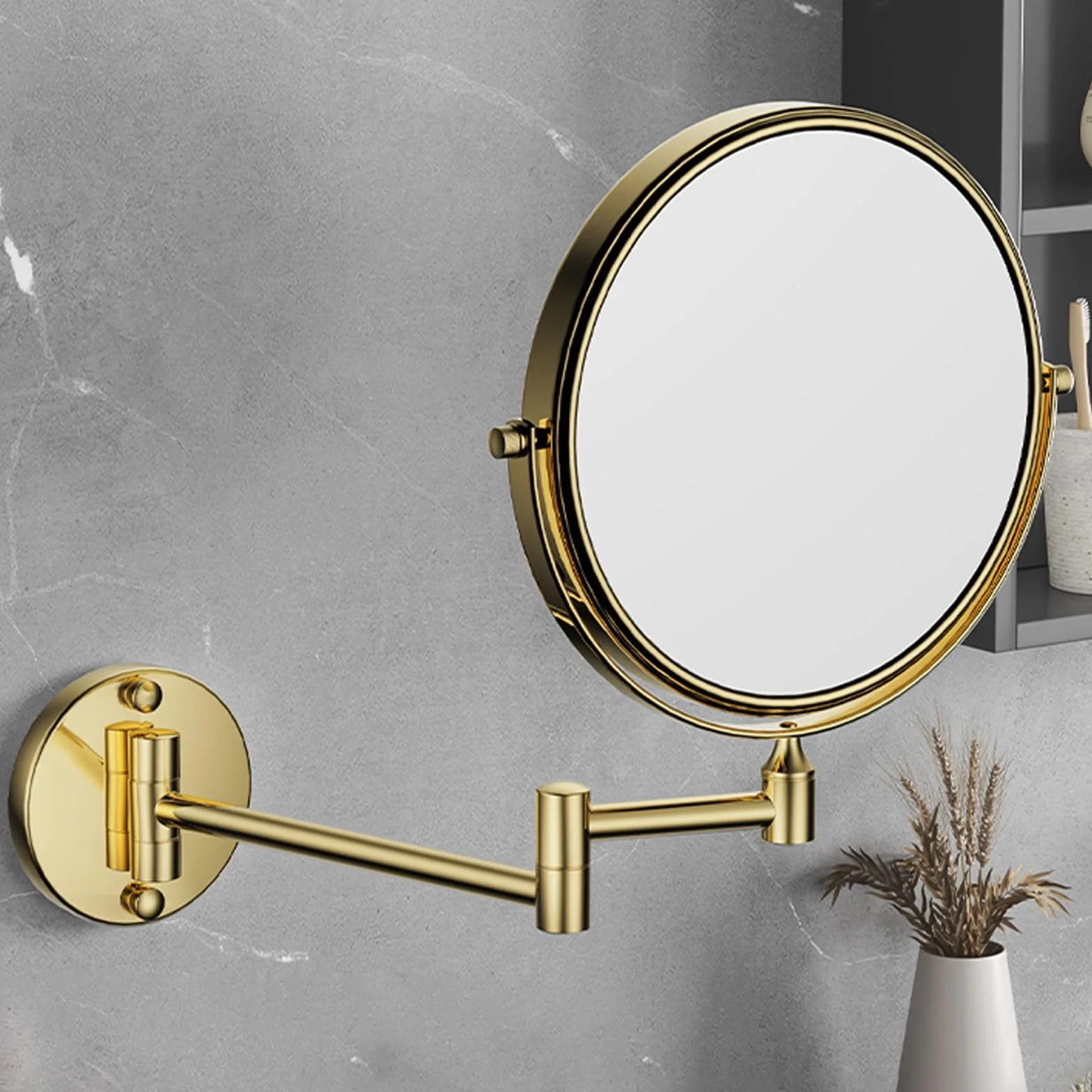 Espejo de maquillaje montado en la pared, espejo de aumento de doble cara 1X/3X, espejo giratorio de 360 grados para afeitarse, espejo cosmético de baño extensible para hombres y mujeres