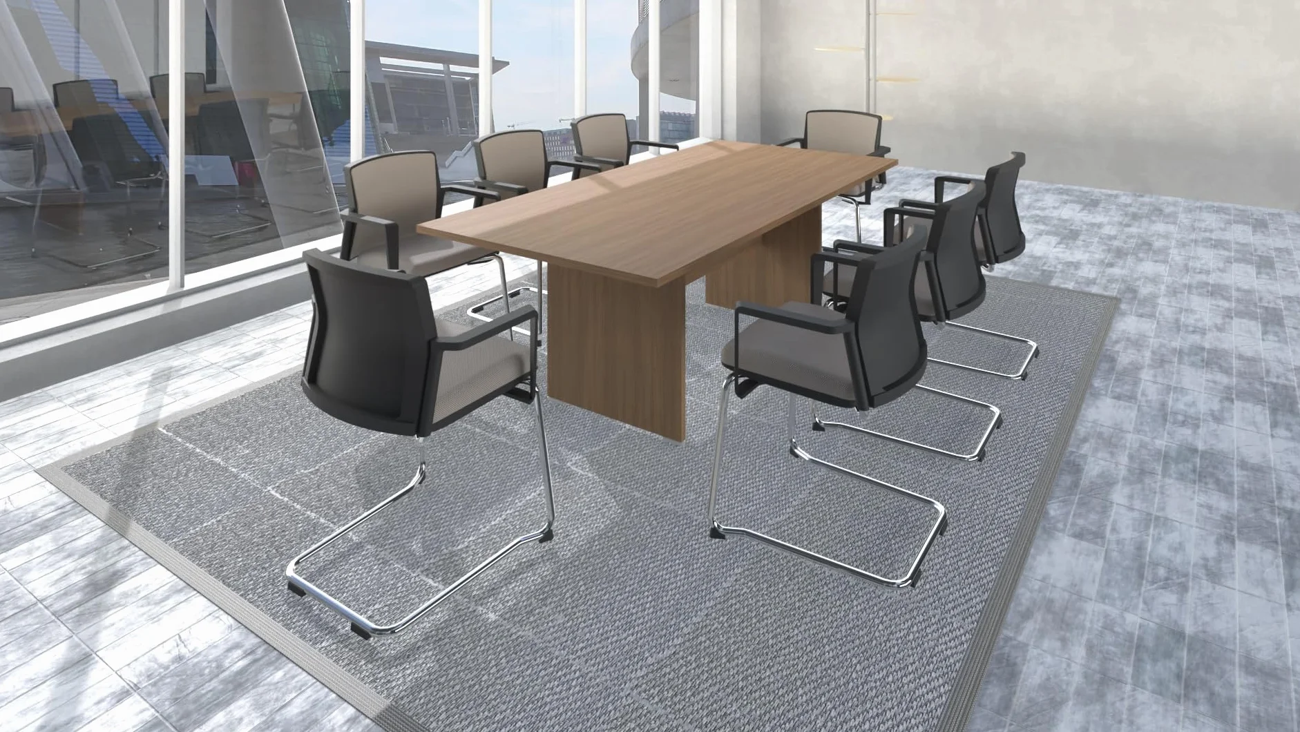 FBasic Mesa de reuniones rectangular de madera - Blanco - 210 x 100 x 73,6 cm
