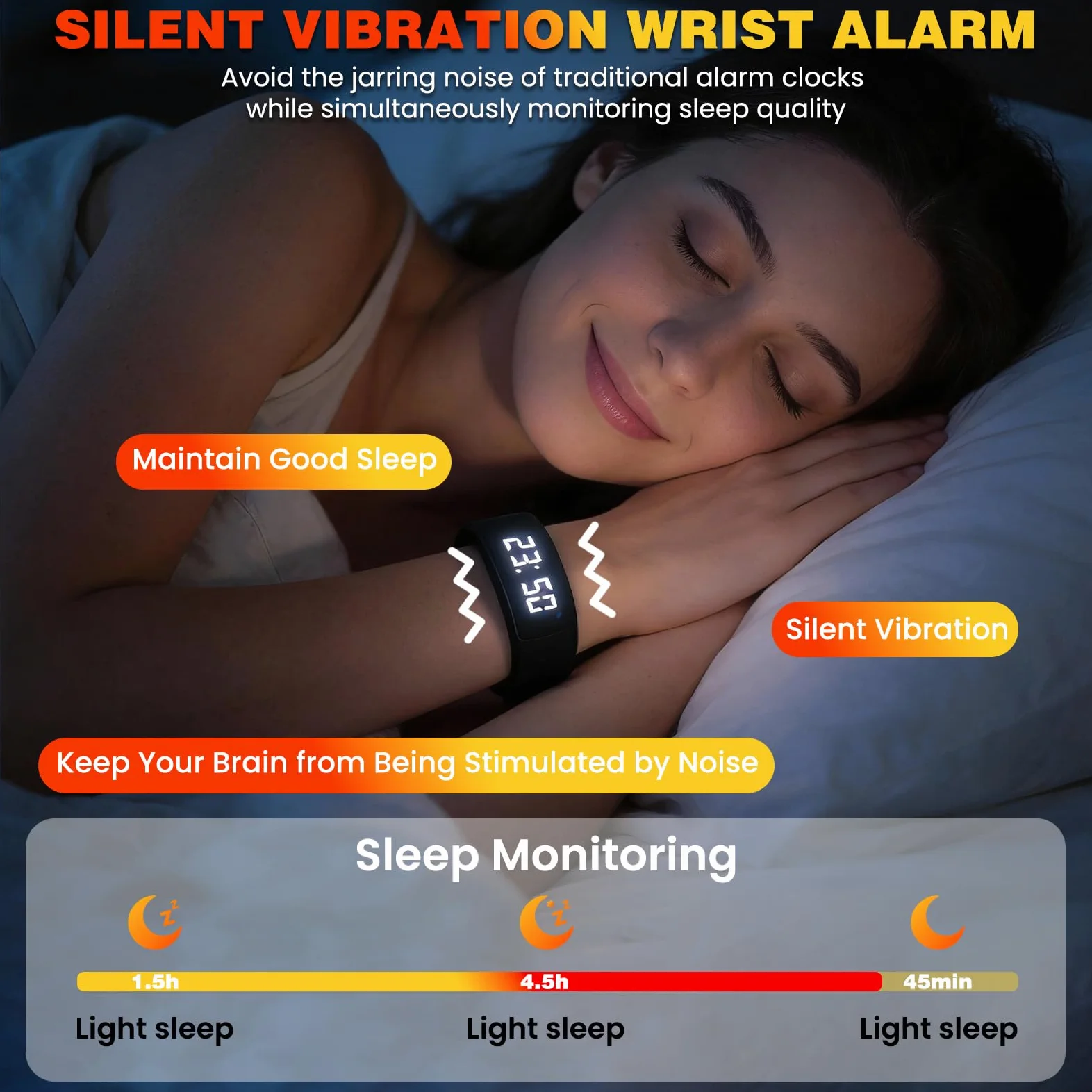 Reloj despertador eficaz para personas que duermen profundamente, reloj extremadamente vibrante, para personas sordas, vibración, vibración, sueño pesado, pulsera silenciosa que no despertará a tu