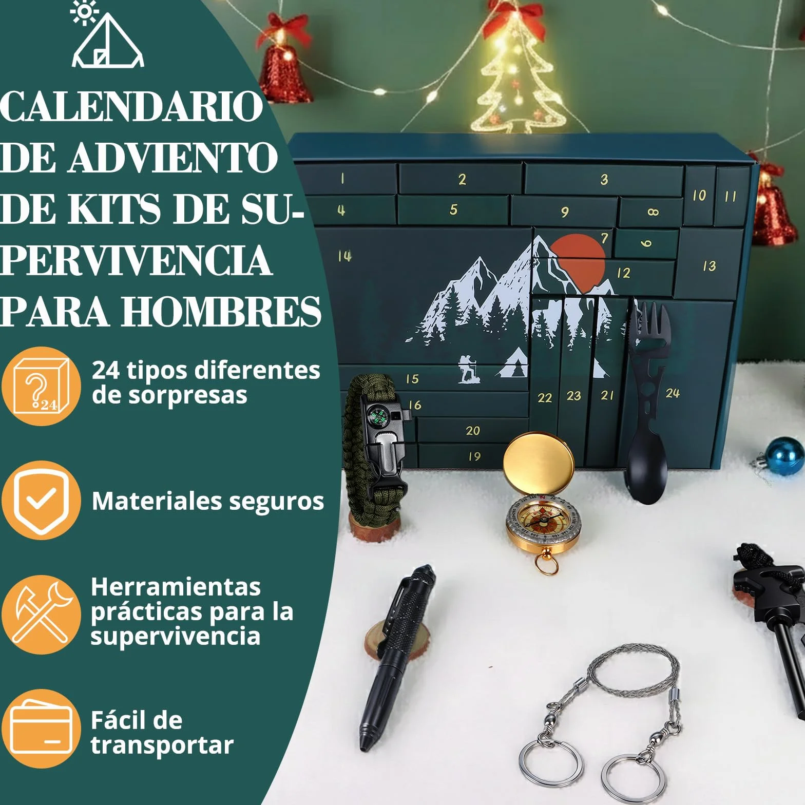 BuzzoXerex Calendario de Adviento 2025 Hombre, 24 PCS Kit de Supervivencia para Camping