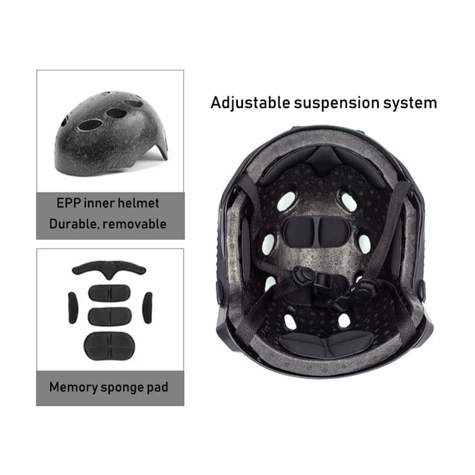 Casco táctico de airsoft y máscara completa con gafas de seguridad desmontables con soporte NVG delantero y riel lateral PJ FAST Helmet