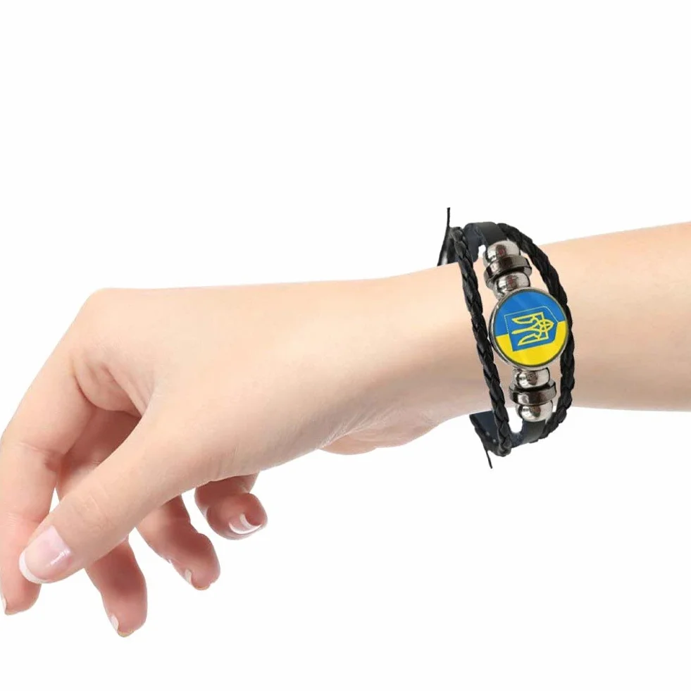 Wudaizhi Flaj Ucrainian Intercambible Tiempo De Piedra Múltiple Símbolo Símbolo Trident Trident Rune Leather Bangle Punk Jewelry, Paquete De 2