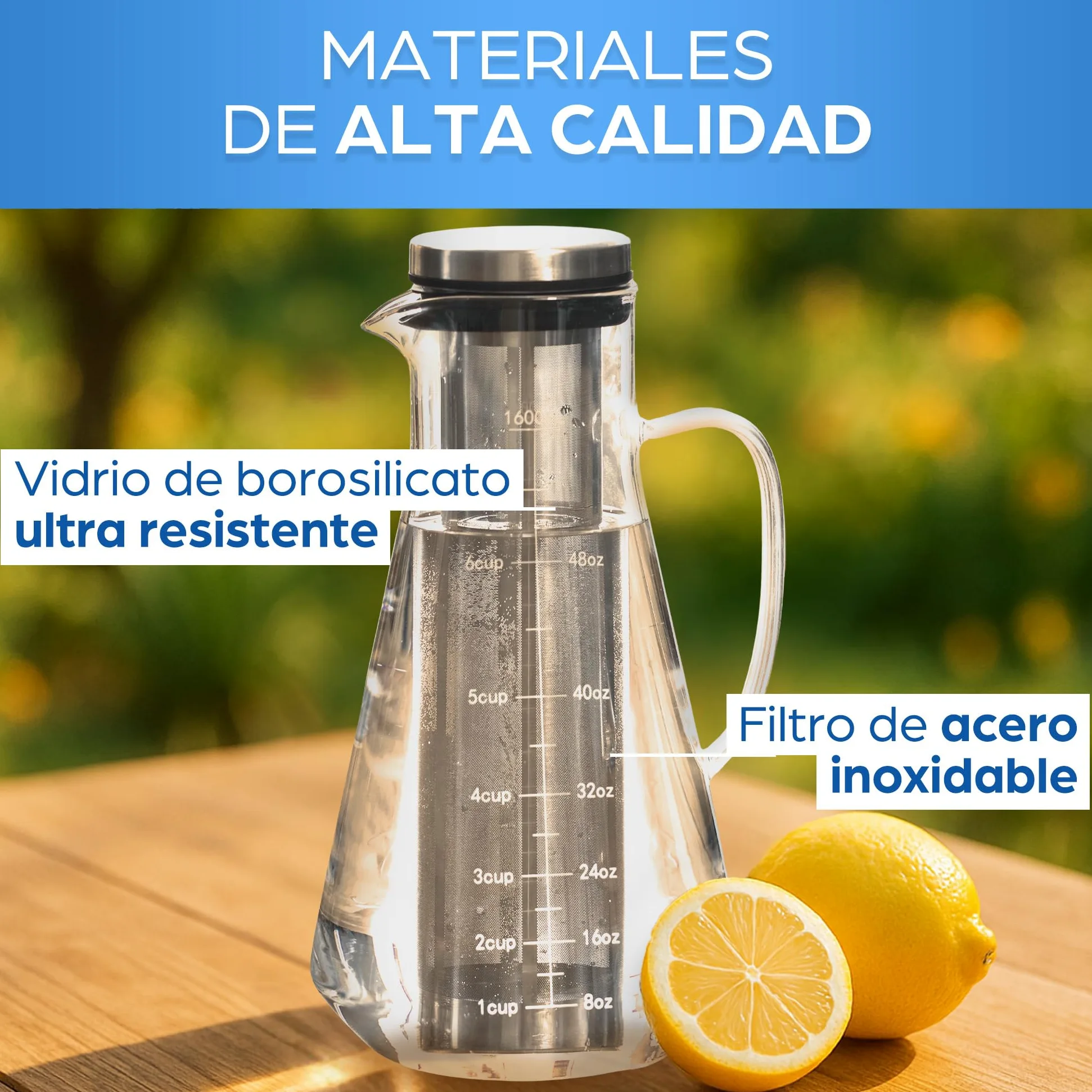 ORINKO® Jarra Cristal con Tapa 1,6L - Jarra de Agua Cristal para Infusiones - Ideal para Té, Limonada y Sangría - Jarra de Vidrio para Nevera - Diseño Elegante y Práctico para el Hogar