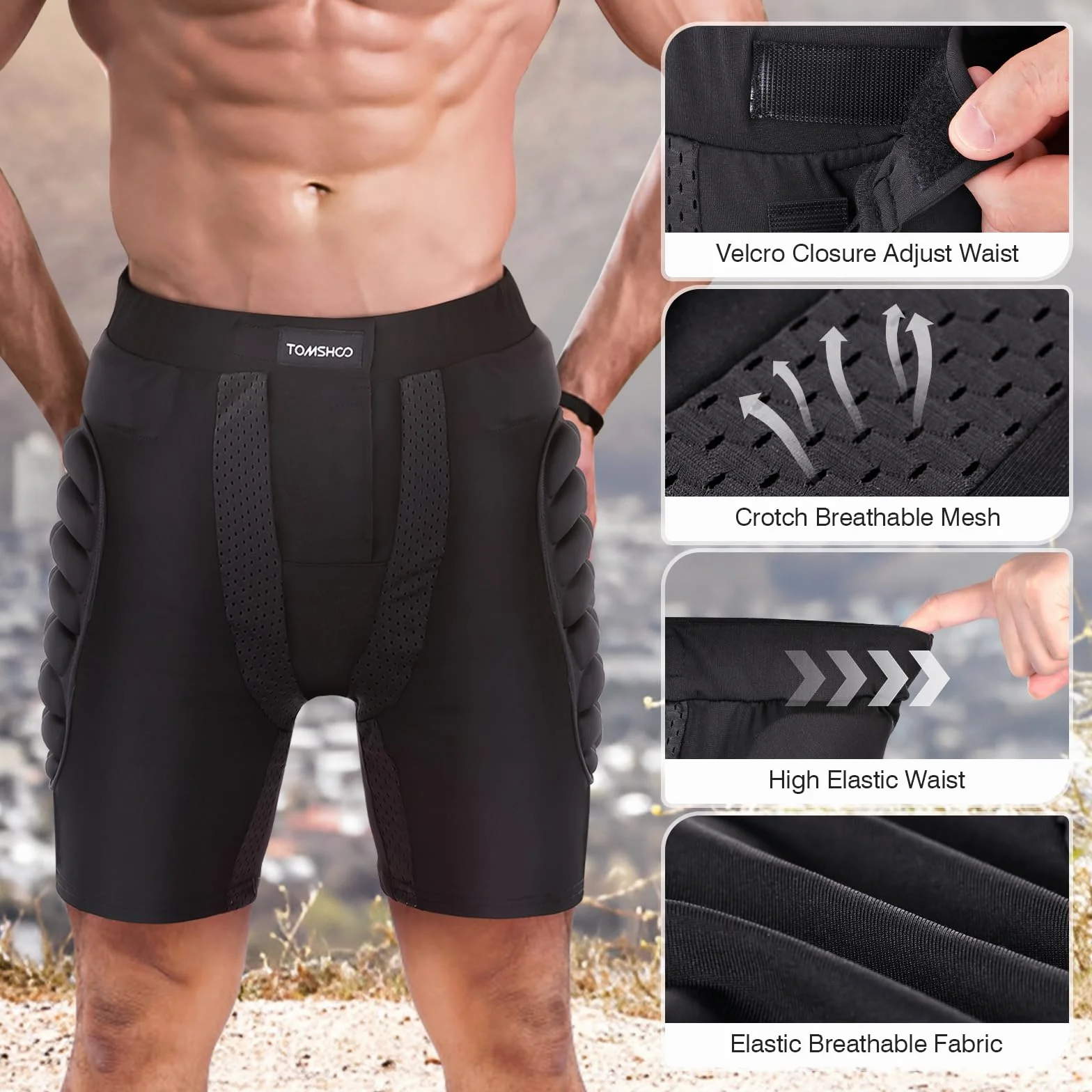 TOMSHOO Pantalones Cortos Acolchados 3D, Protección Cadera para Esquí
