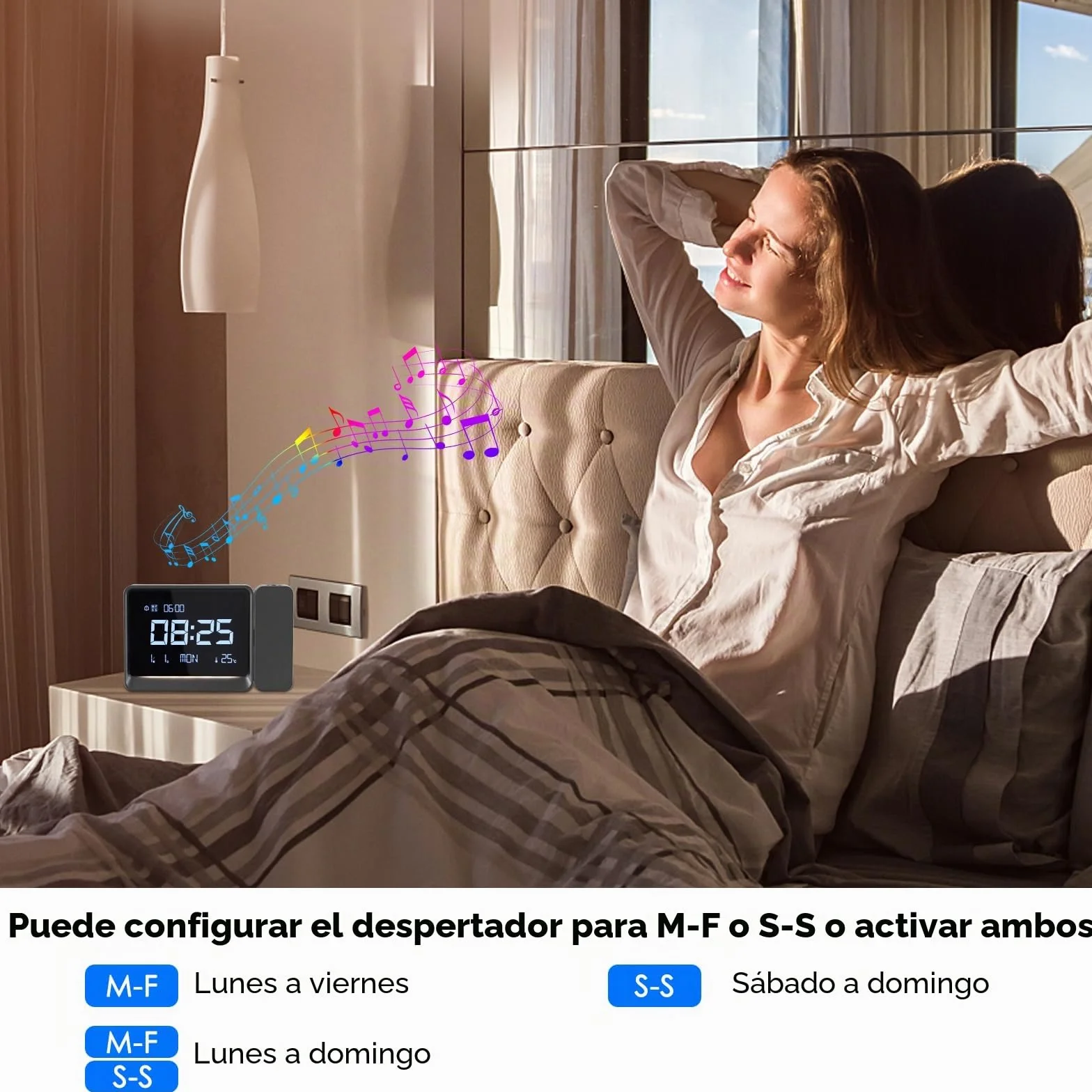 Despertador Proyector Techo,Relojes de Proyección Digital con Temperatura,Modo día laborable/Fin de Semana,Fecha,Bluetooth,Snooze,Luz Nocturna,12/24 Horas,4 Niveles de Brillo Ajustable para Dormitorio
