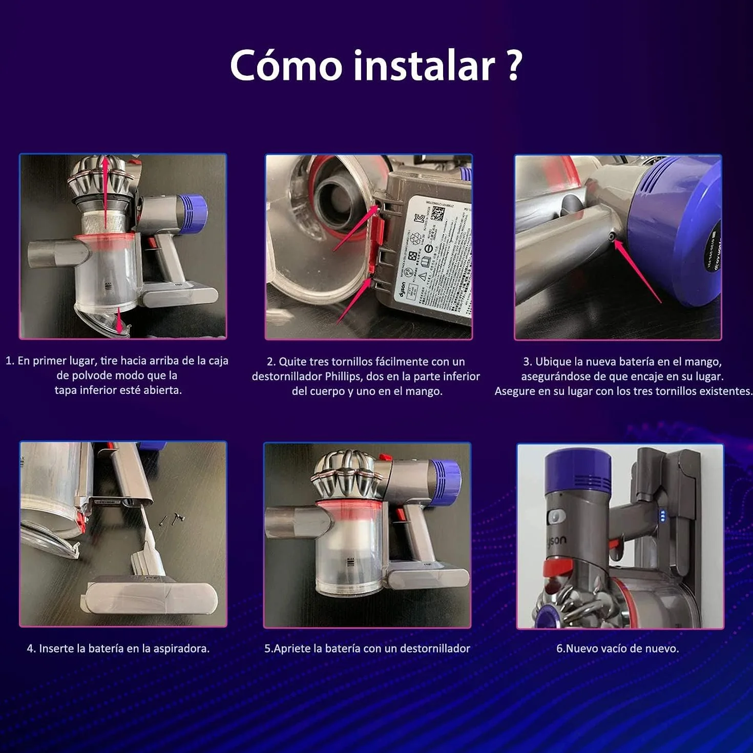 Batería de Repuesto Dyson v8, Compatible con la Serie Dyson V8 SV10, Batería de Repuesto para el Aspirador V8 Absolute V8 Absolute V8 Animal V8 Fluffy V8 Motorhead + 2 Filtros