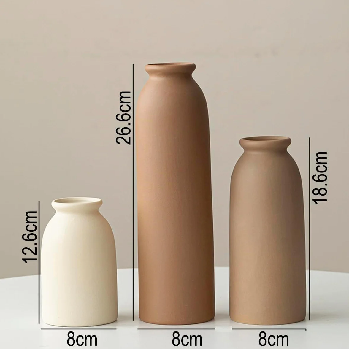 26,6 cm, juego de 3 jarrones de cerámica pequeños para decoración, naranja, amarillo, blanco (Earth Tone L)