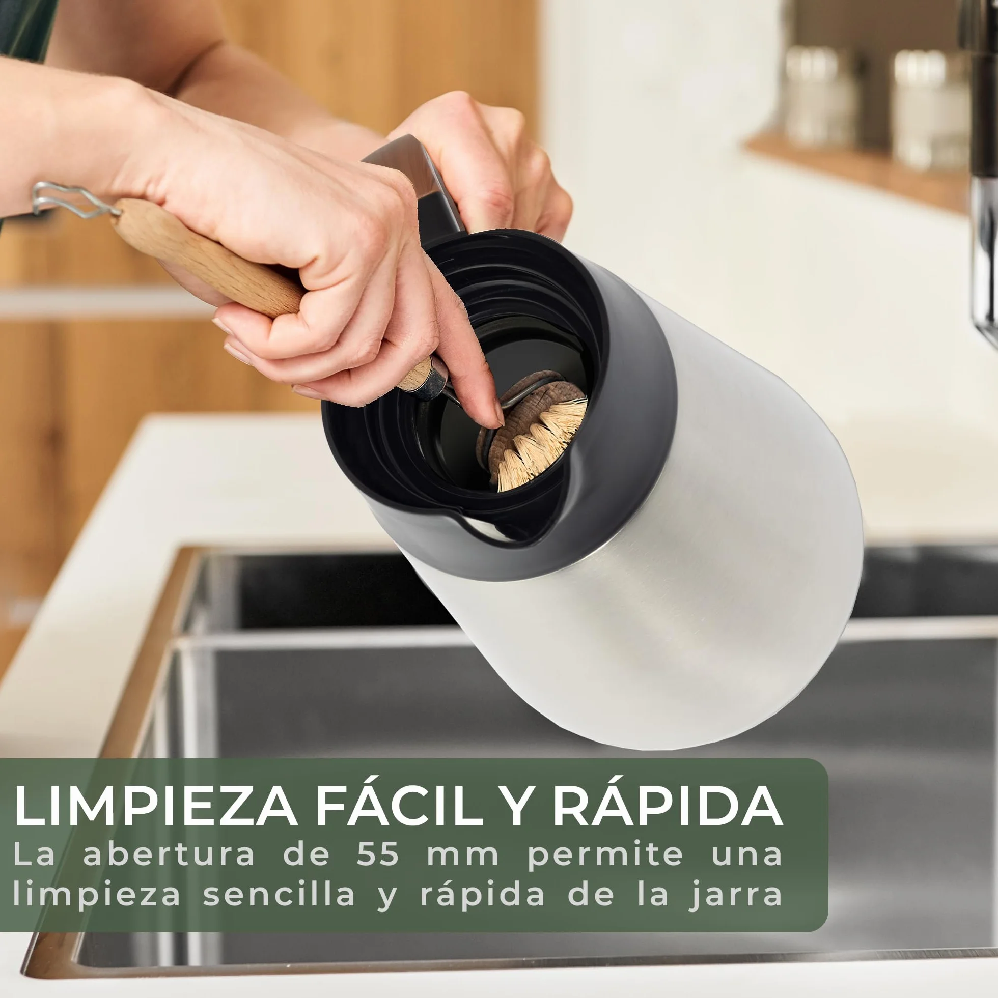 WALDWERK Jarra Termo (1,5 L) – Termos de café de acero inoxidable 304 de doble pared – Termo agua caliente con vertido antigoteo – Jarra termica para café