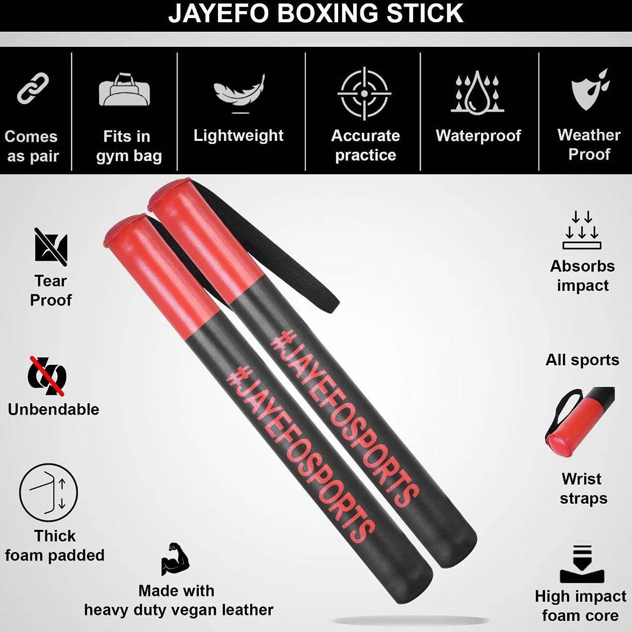 JAYEFO Bastones de Entrenamiento de Boxeo MMA (Negro/Rojo)