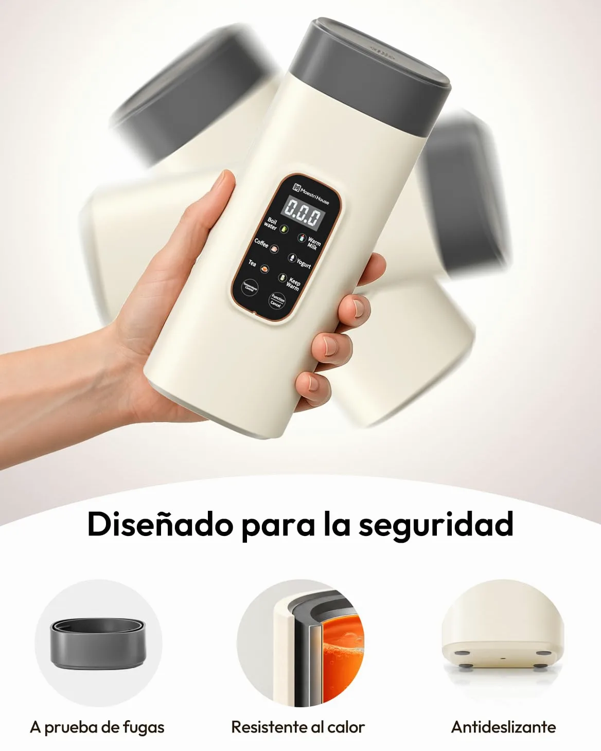 Maestri House Hervidor Eléctrico Portátil 550 ml, 6 Niveles de Temperatura, 400 W de Calentamiento Rápido, Acero Inoxidable 304, Antifugas, Ideal para Viajes, Hoteles, Oficina, Té y Café.
